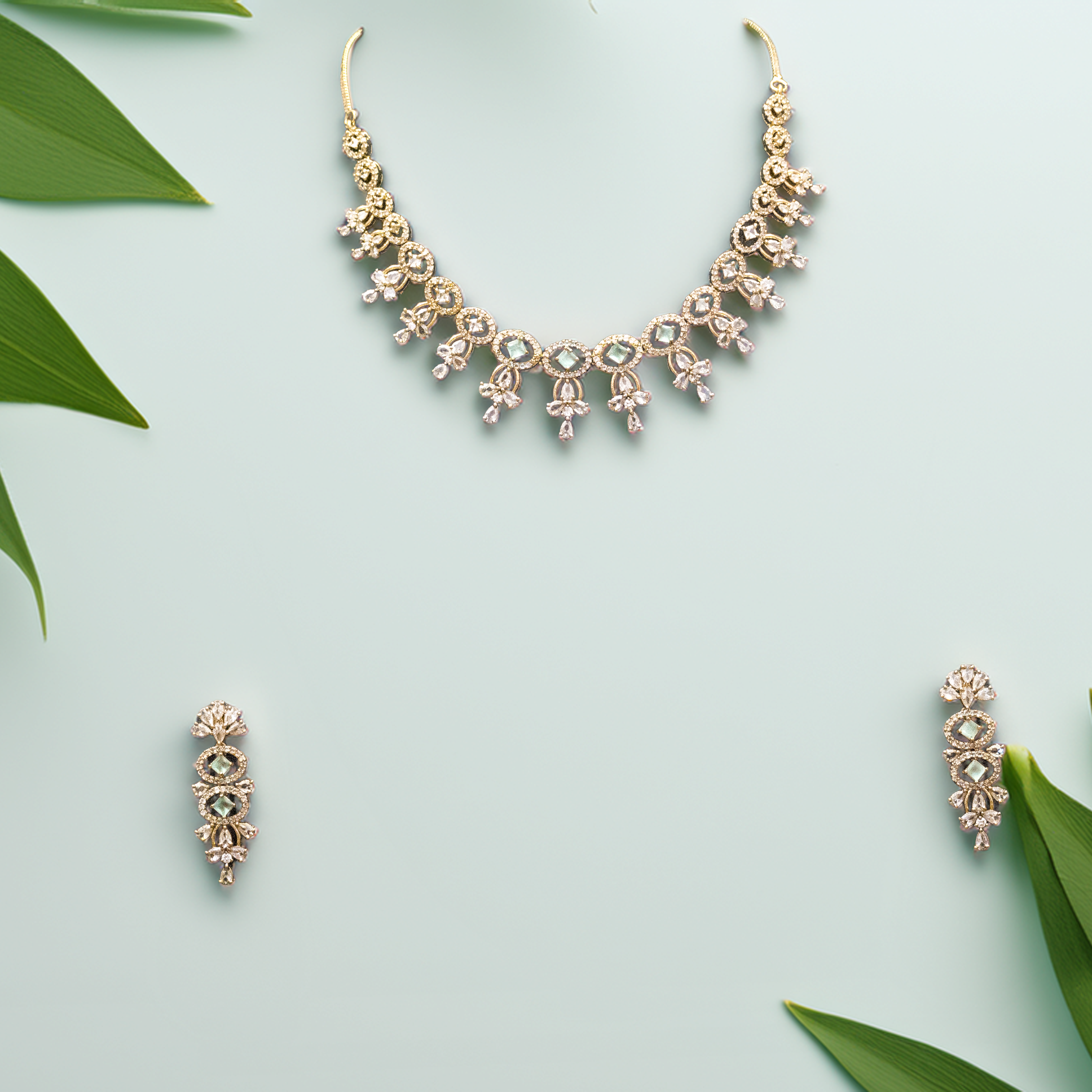 Wedding Guest Jewellery – Brass AD Necklace Set Online (1007)