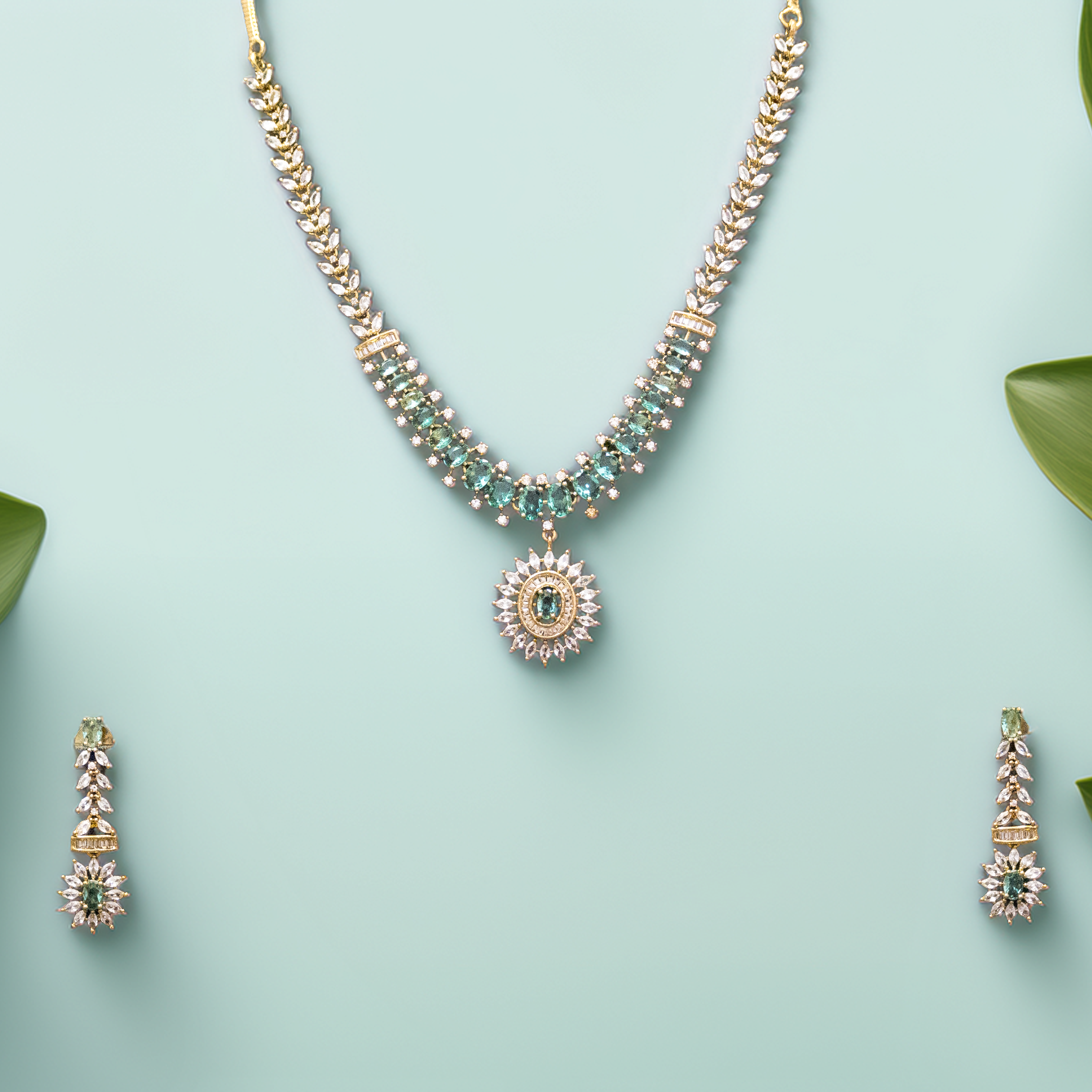 Antique Finish Brass AD Necklace Set – Timeless Beauty (1028)