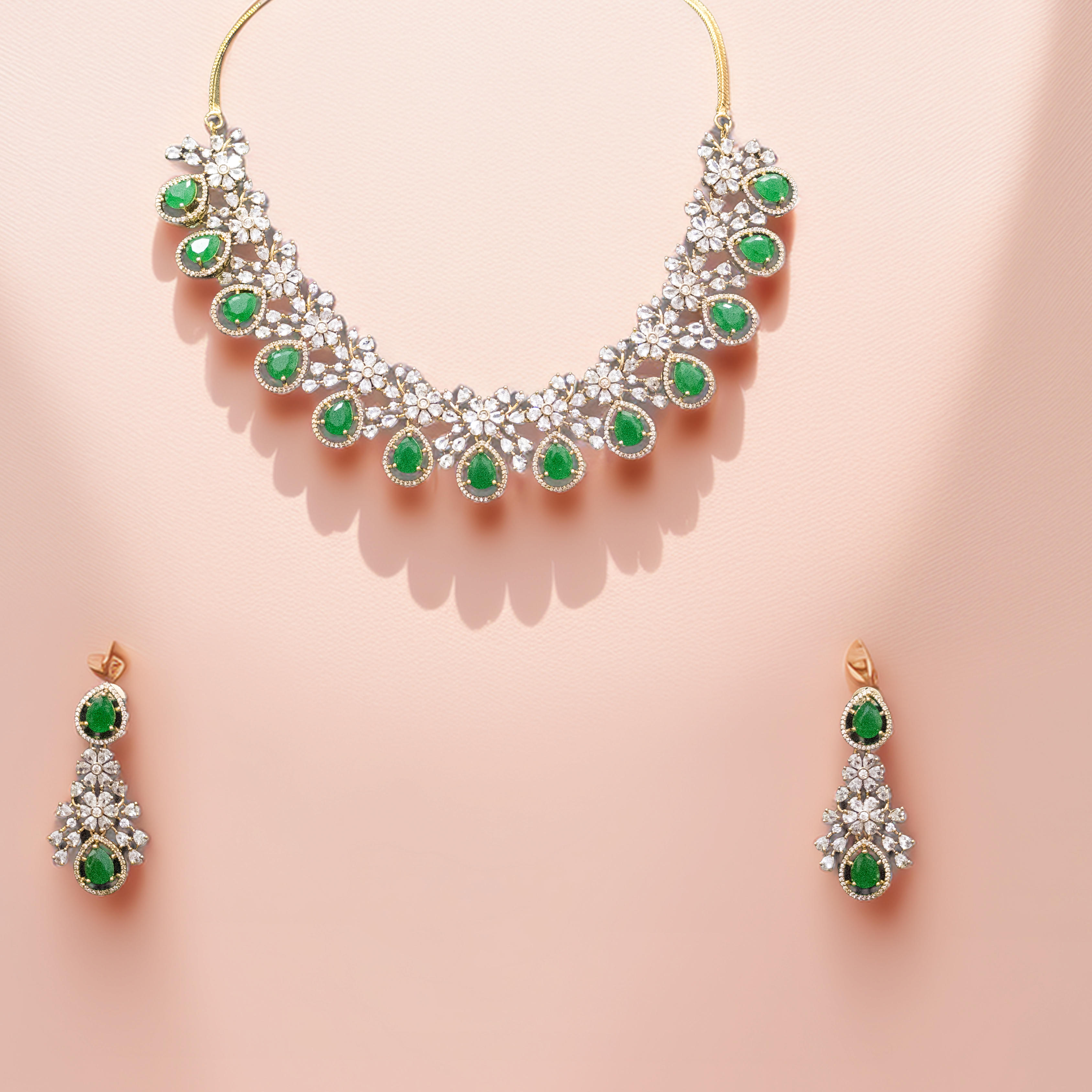 American Diamond Necklace Set in Brass – Shine Like a Star (1006)