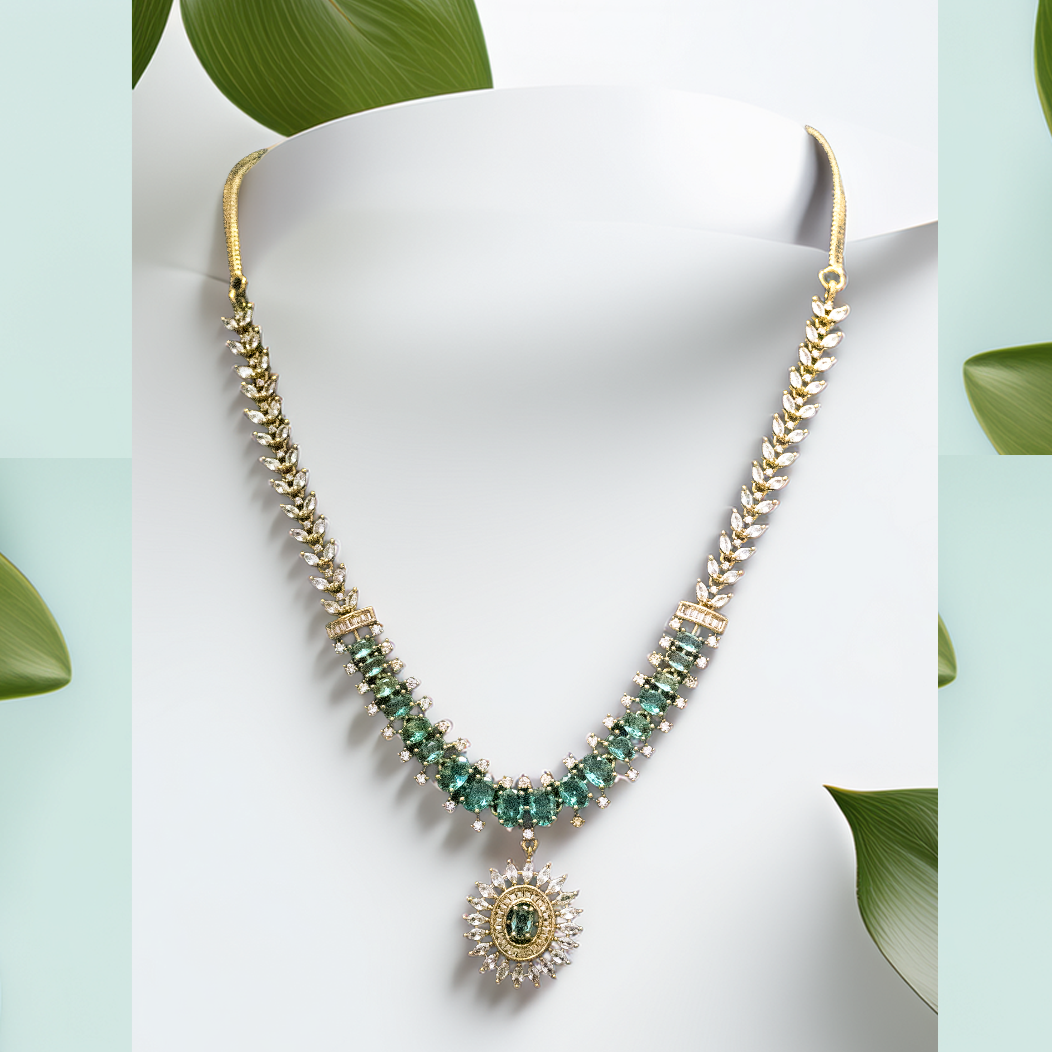 Antique Finish Brass AD Necklace Set – Timeless Beauty (1028)