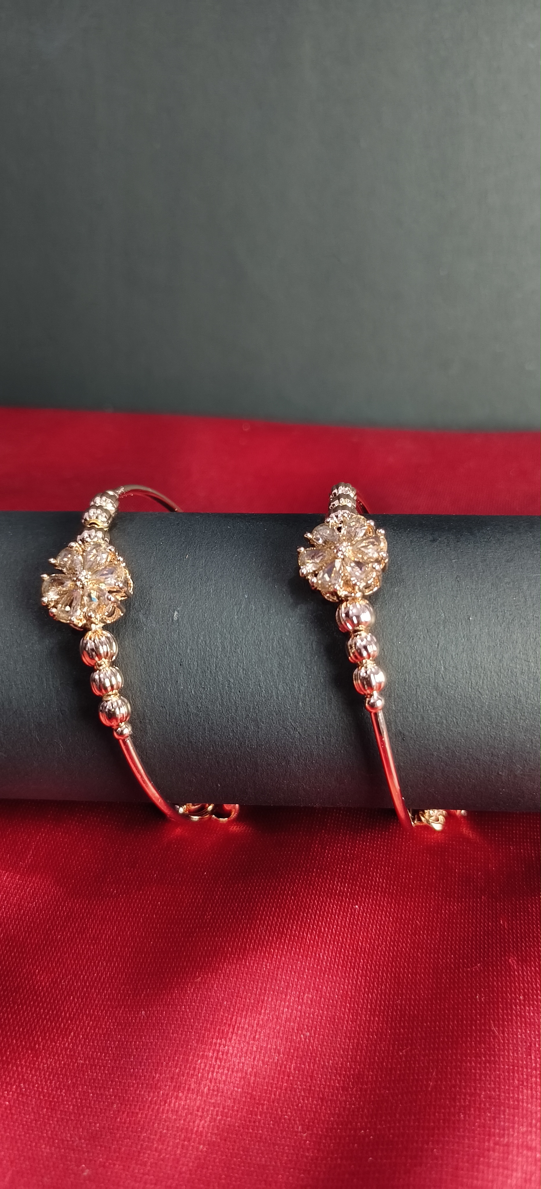 Pair of Sparkling Flower Bracelet | Gold Plated Crystal Kada for Women | Wedding & Party Wear Jewellery (1055)