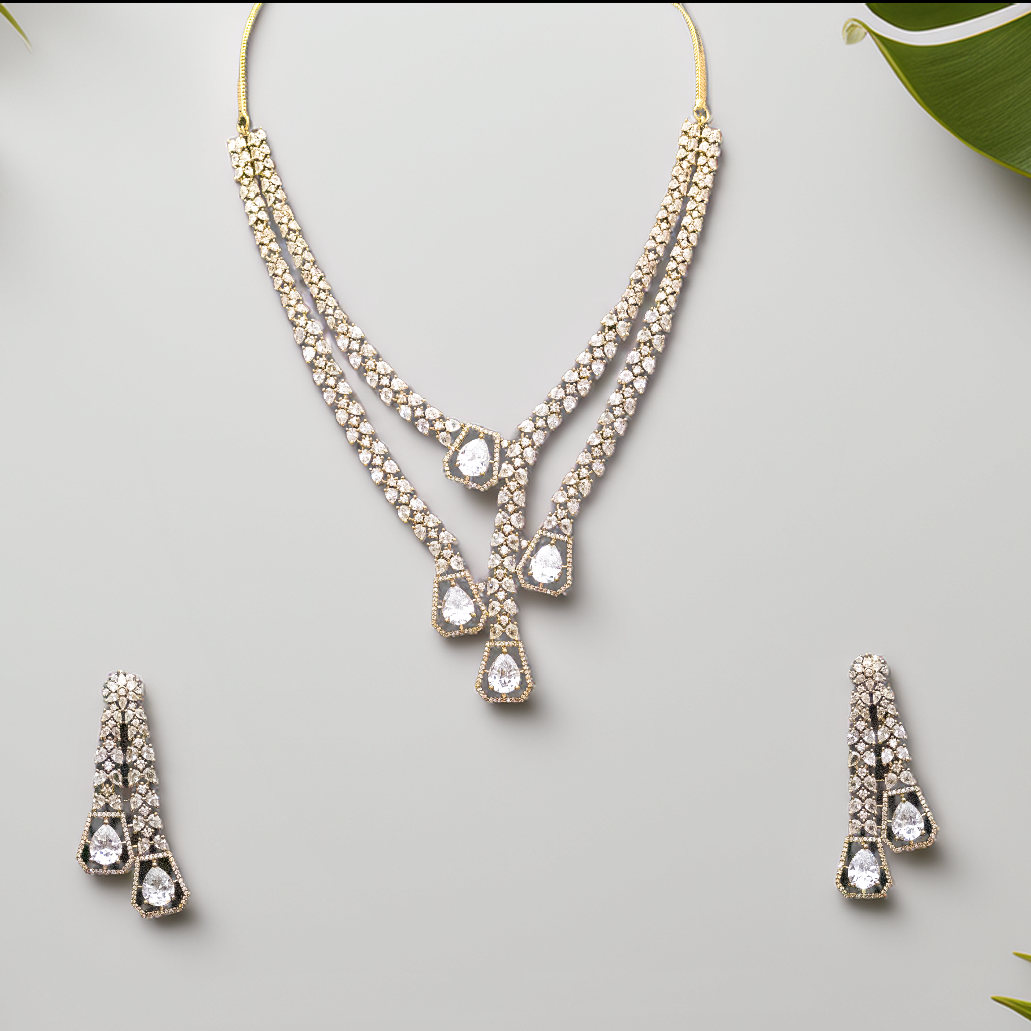 Antique Finish Brass AD Necklace Set – Timeless Beauty (1021)