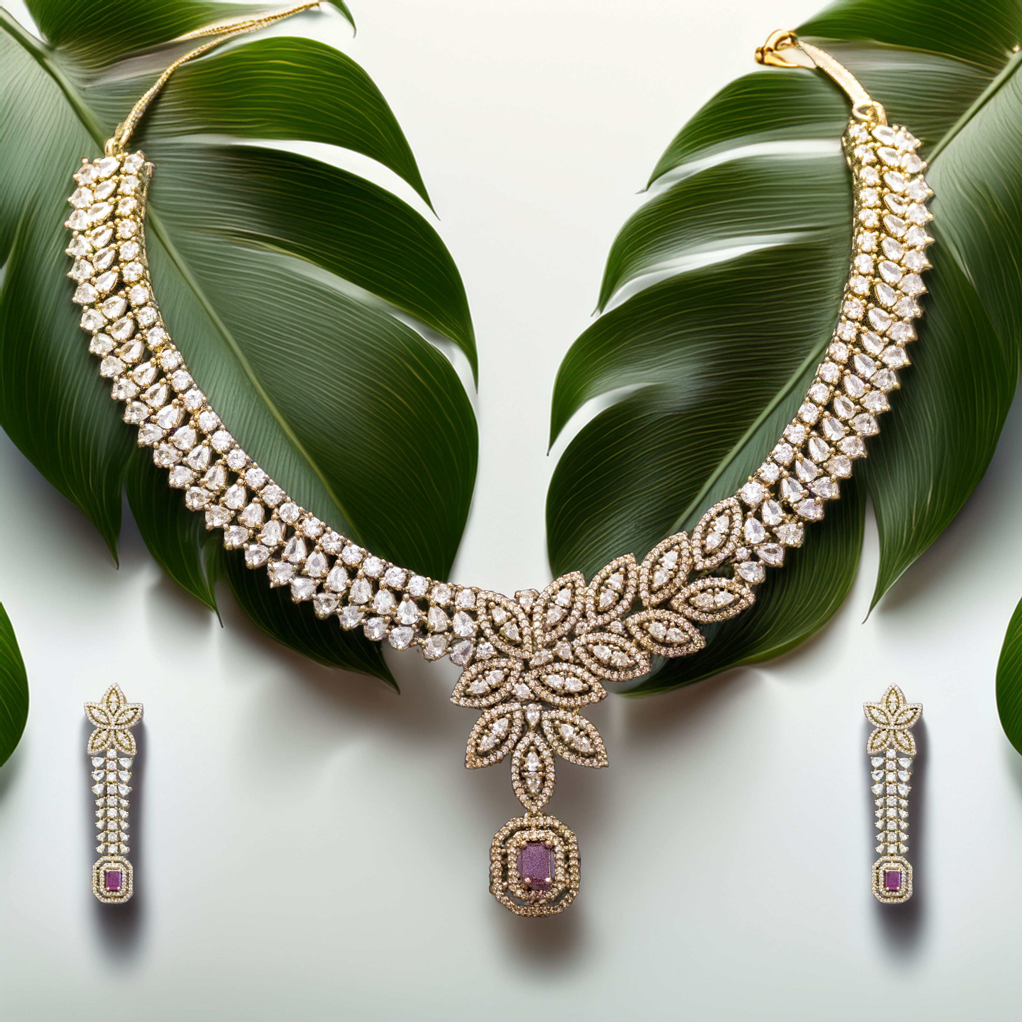 Premium Brass AD Necklace Set for Gifting – Elegant & Affordable (1030)