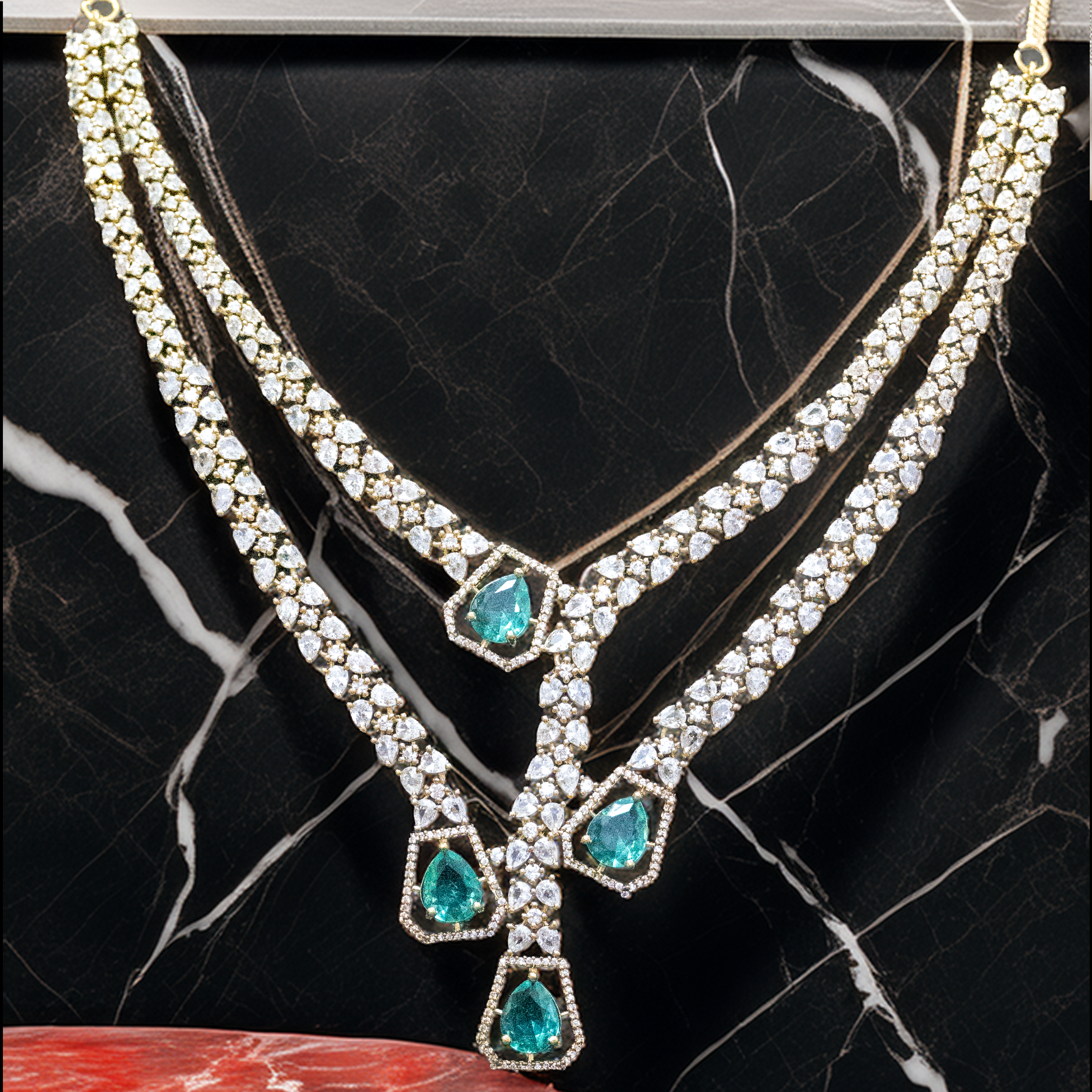 Gold Polish Brass AD Necklace Set for Women – Ethnic Elegance (1021)