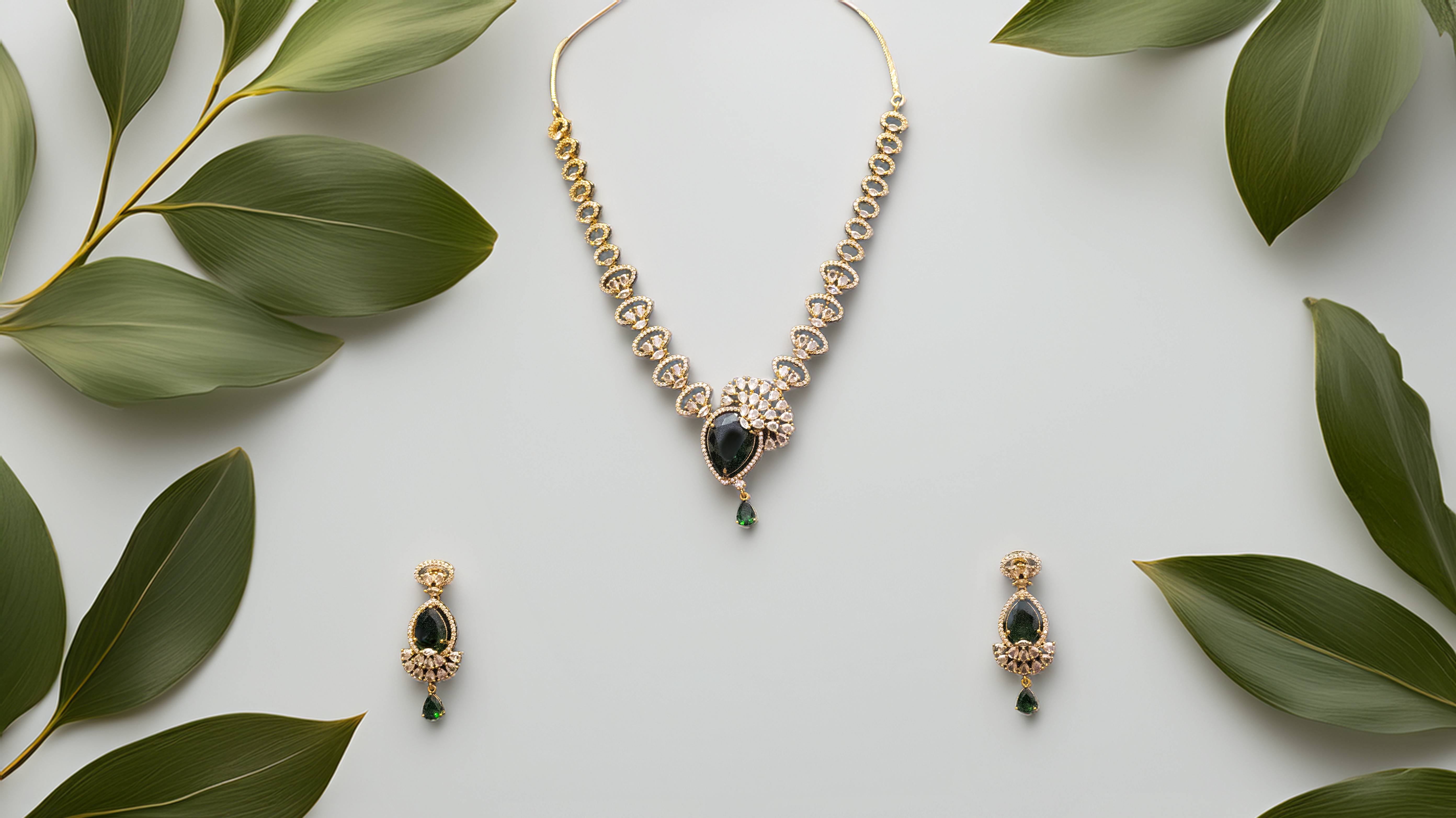 Wedding Guest Jewellery – Brass AD Necklace Set Online (1015)