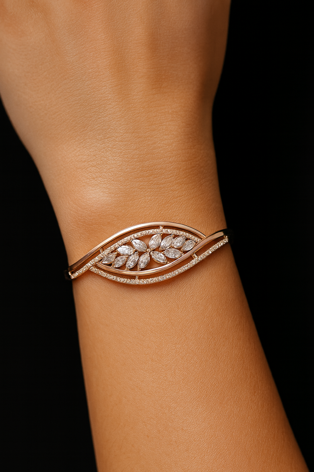 Elegant Leaf-Design Rose Gold Bracelet (1057)