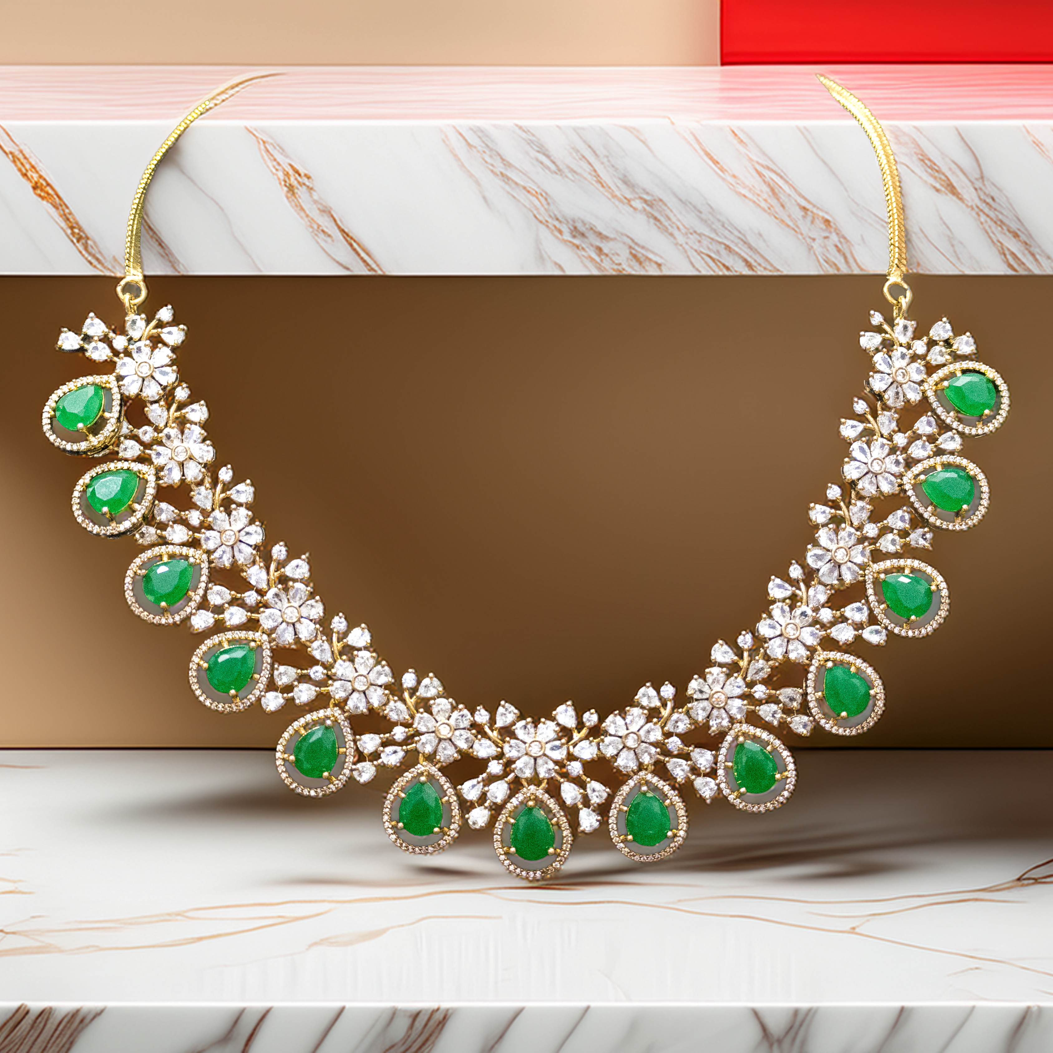 American Diamond Necklace Set in Brass – Shine Like a Star (1006)