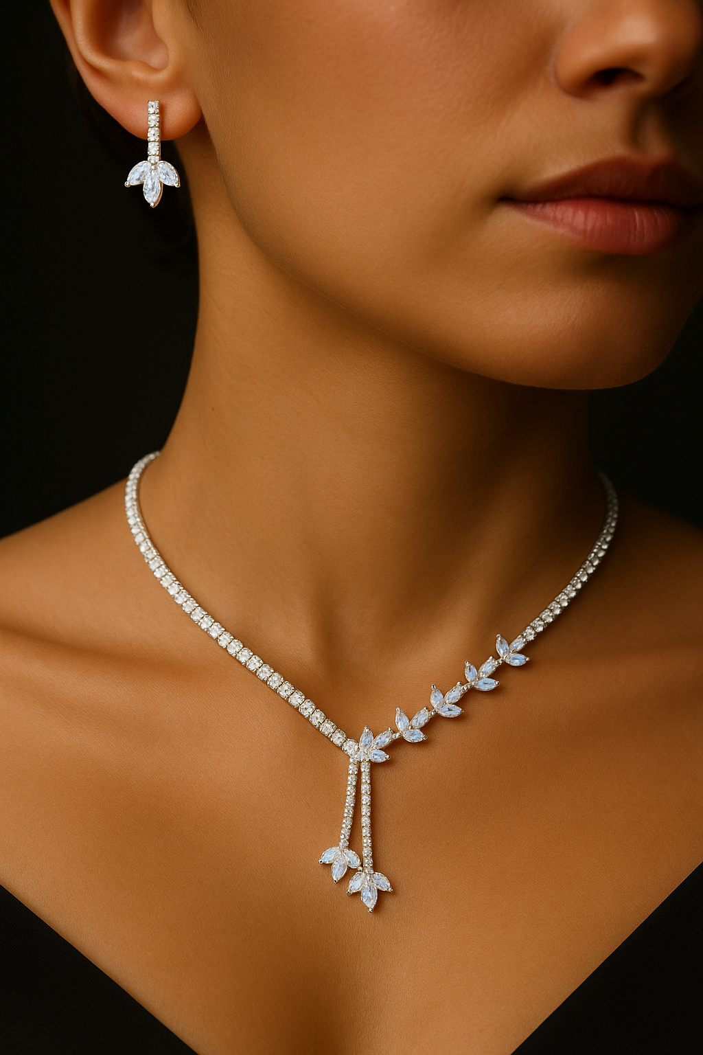 Silver AD Necklace Set – Regal Look in Budget (1063)