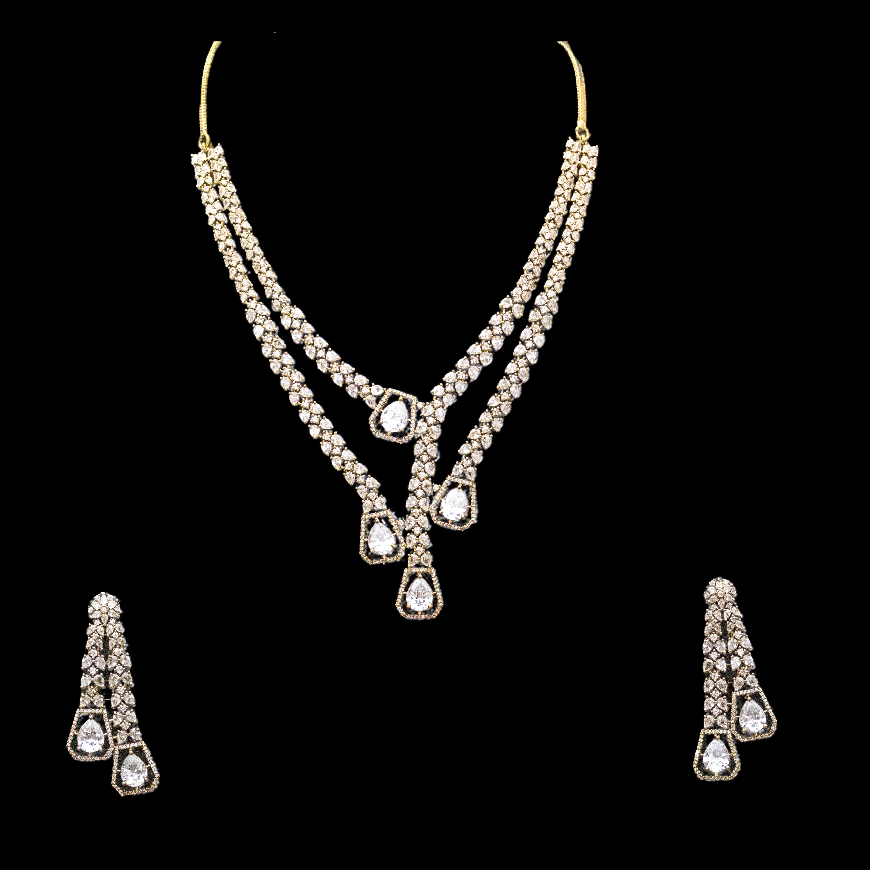 Antique Finish Brass AD Necklace Set – Timeless Beauty (1021)