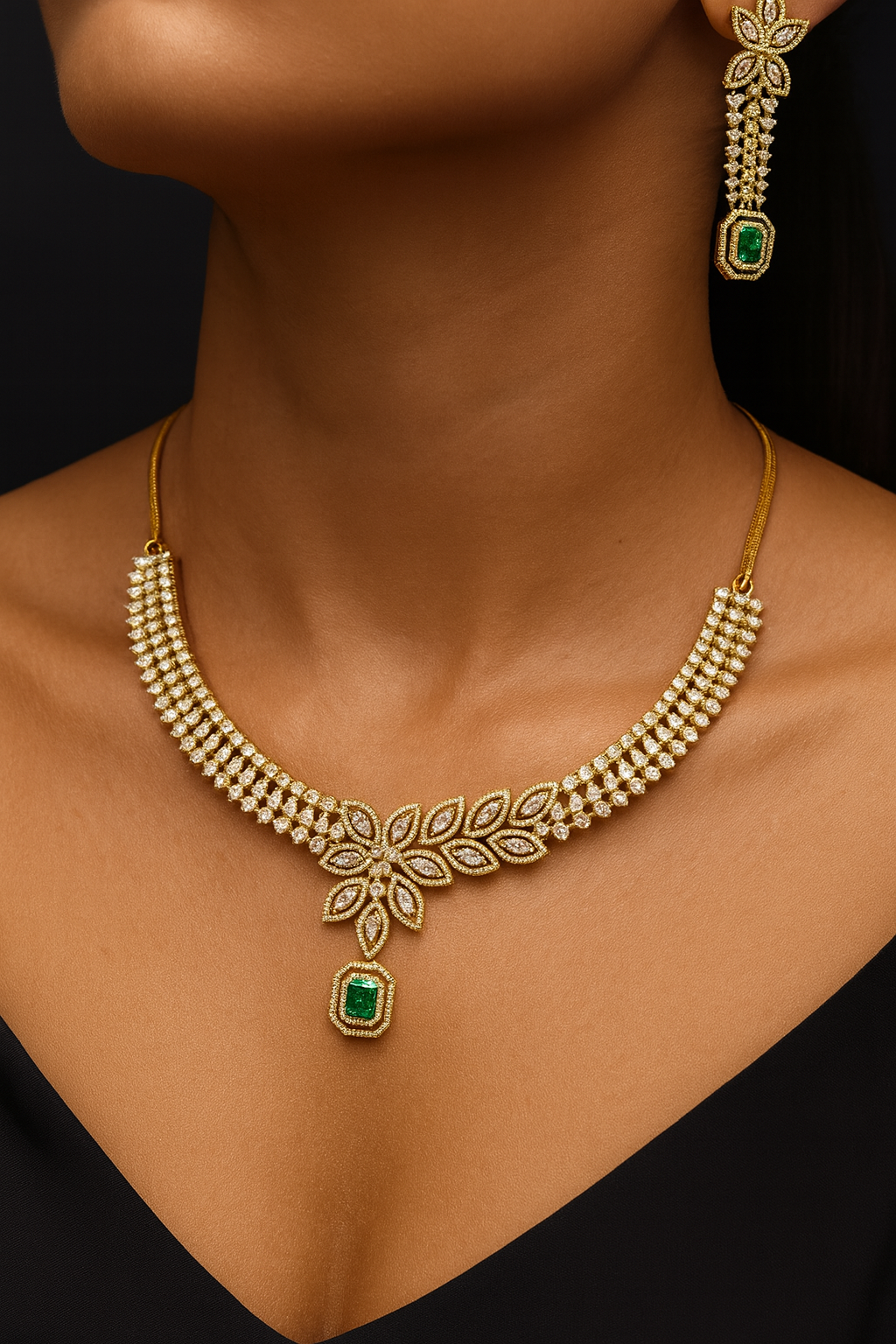 Lightweight Brass AD Necklace Set – Comfort Meets Style (1030)