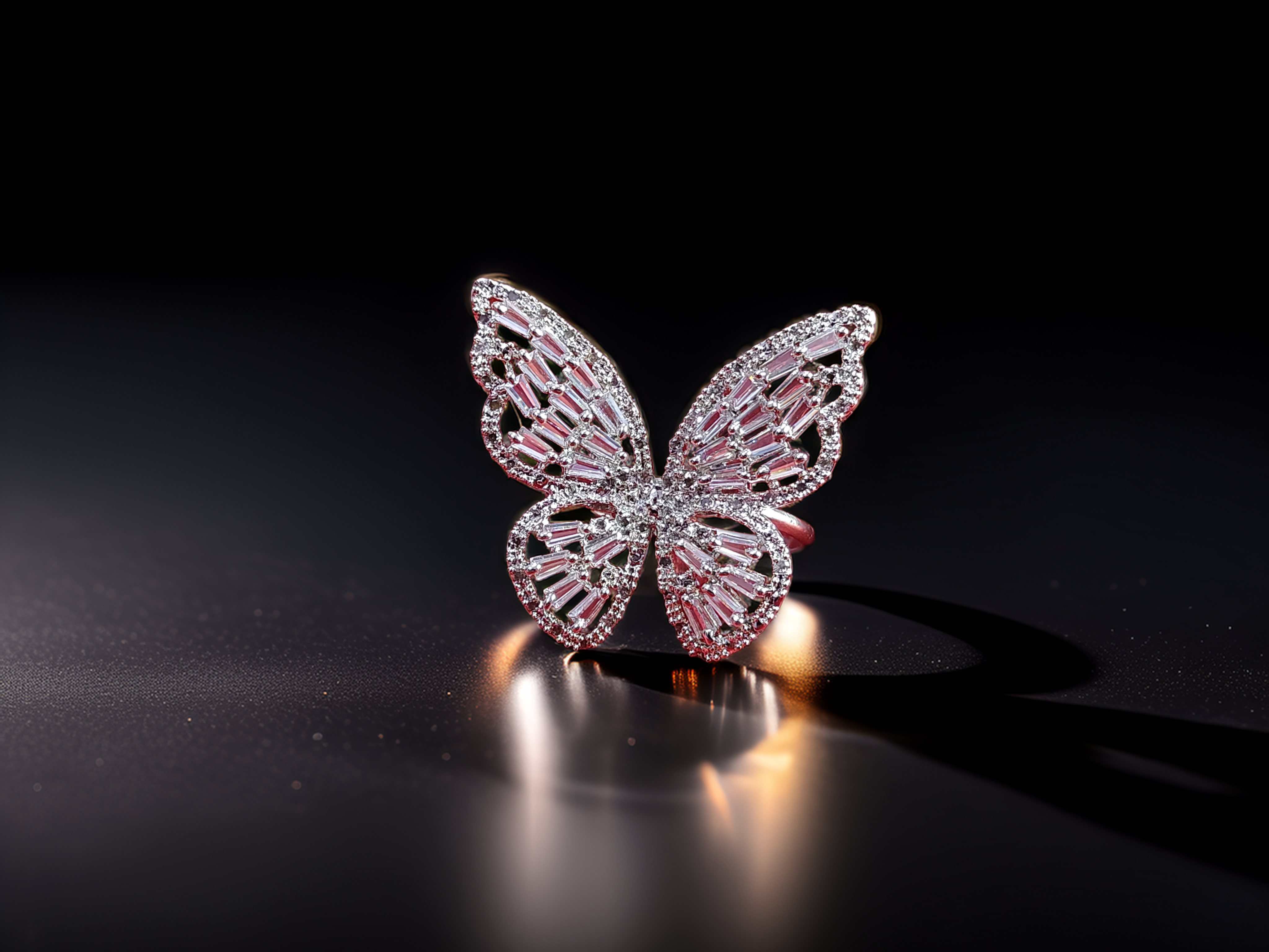Crystal Silver Butterfly Adjustable Ring | American Diamond Shine