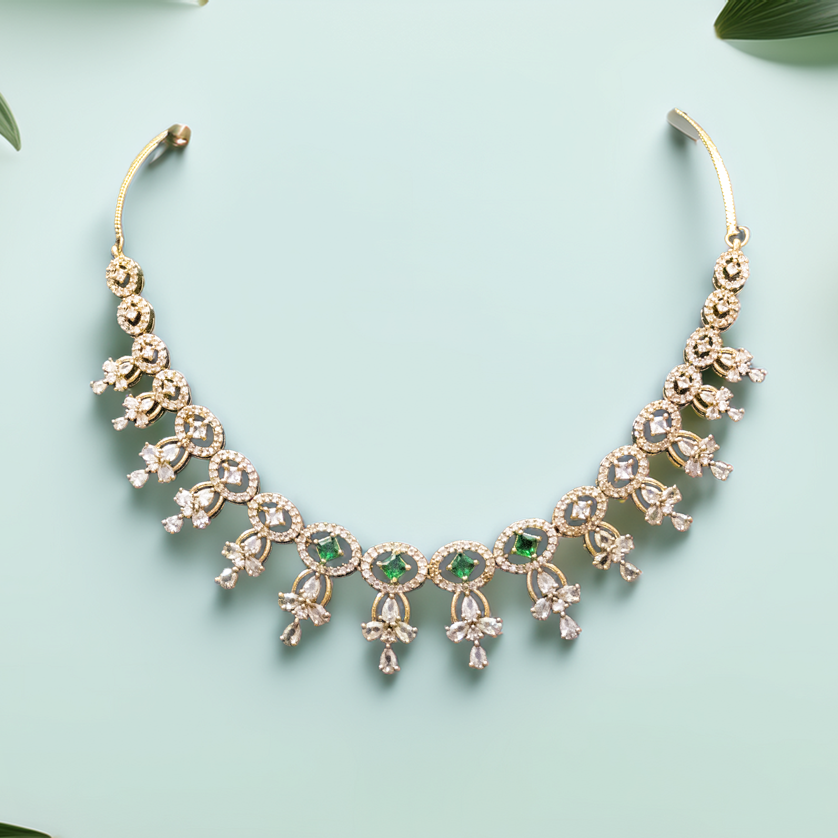 Wedding Guest Jewellery – Brass AD Necklace Set Online (1007)