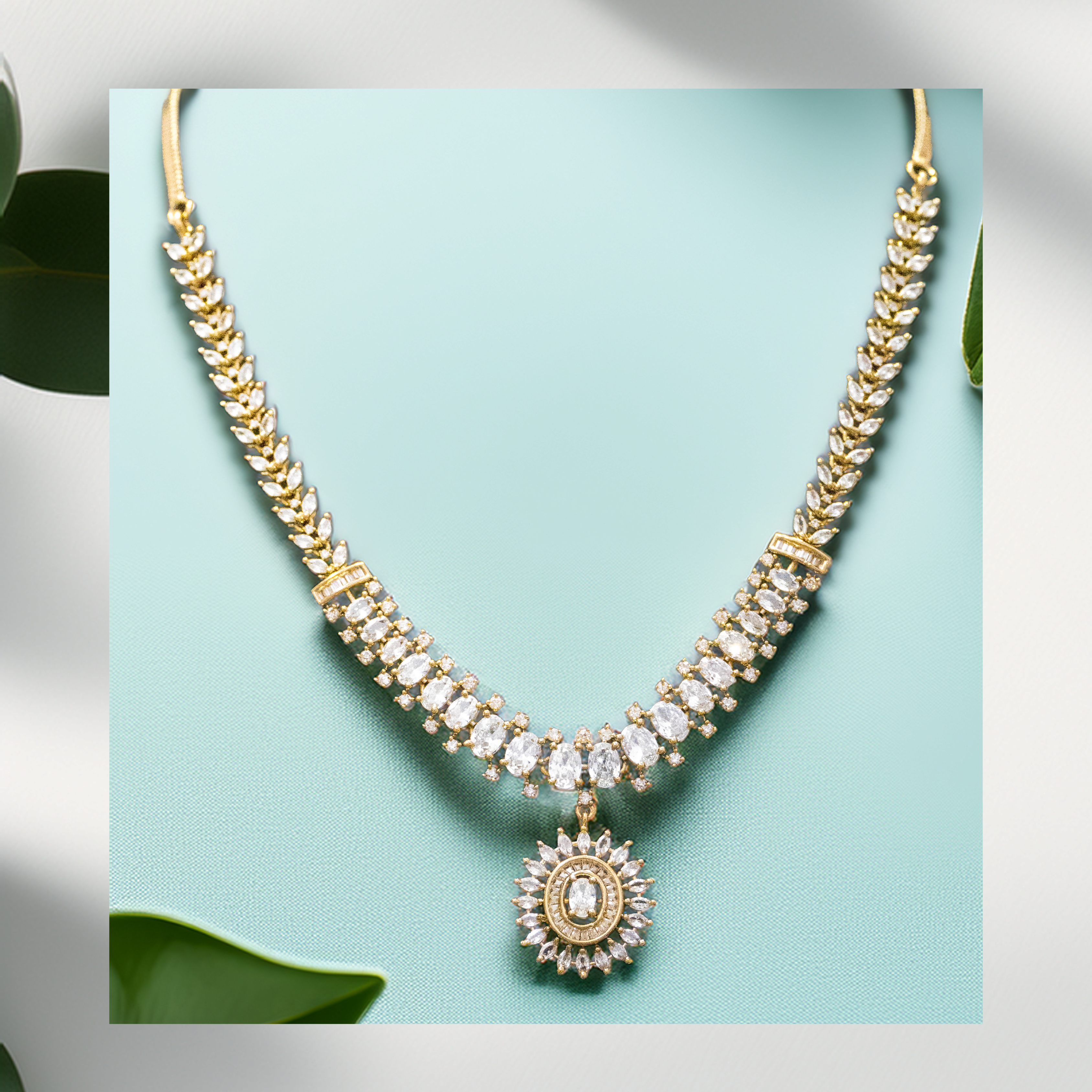 Antique Finish Brass AD Necklace Set – Timeless Beauty (1028)