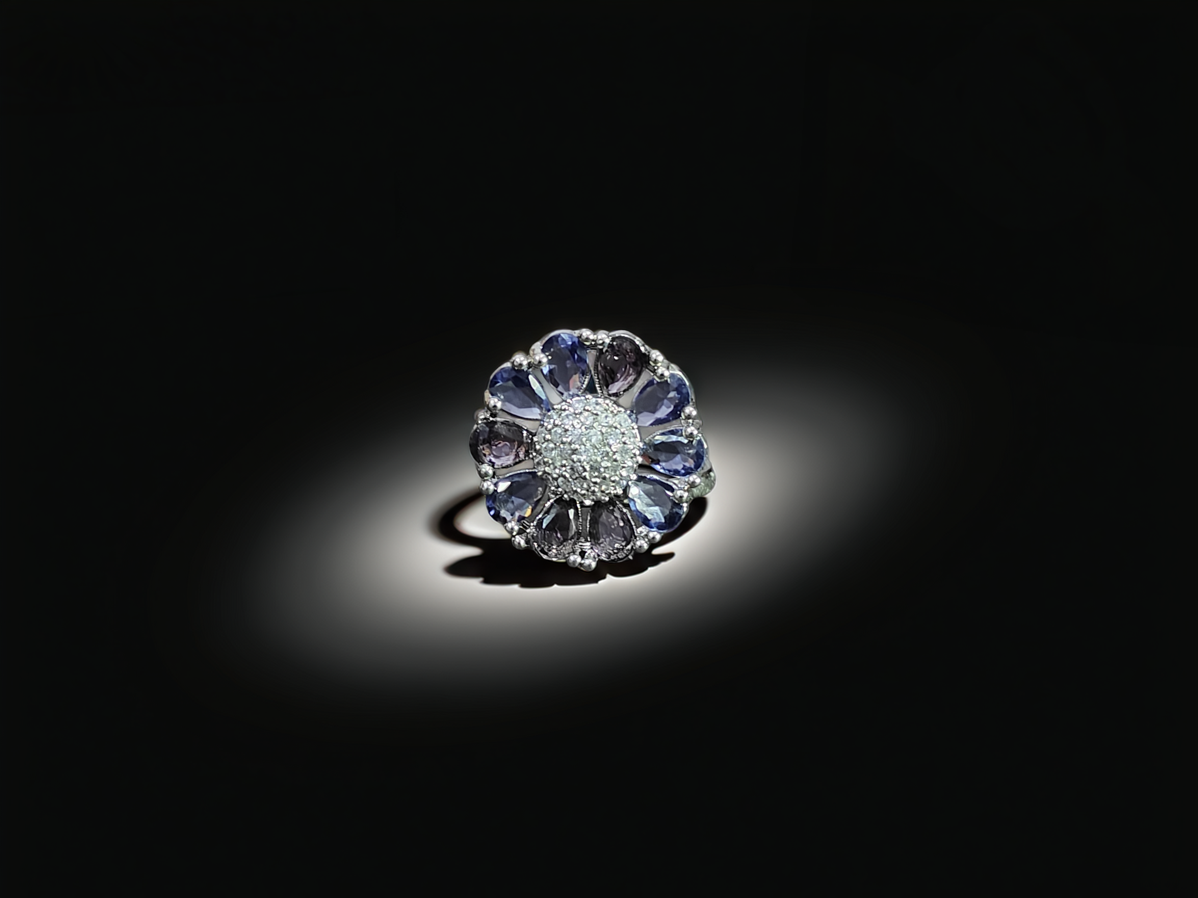 Floral Unique Silver American Diamond Ring | Flexible Fit Design (1047)