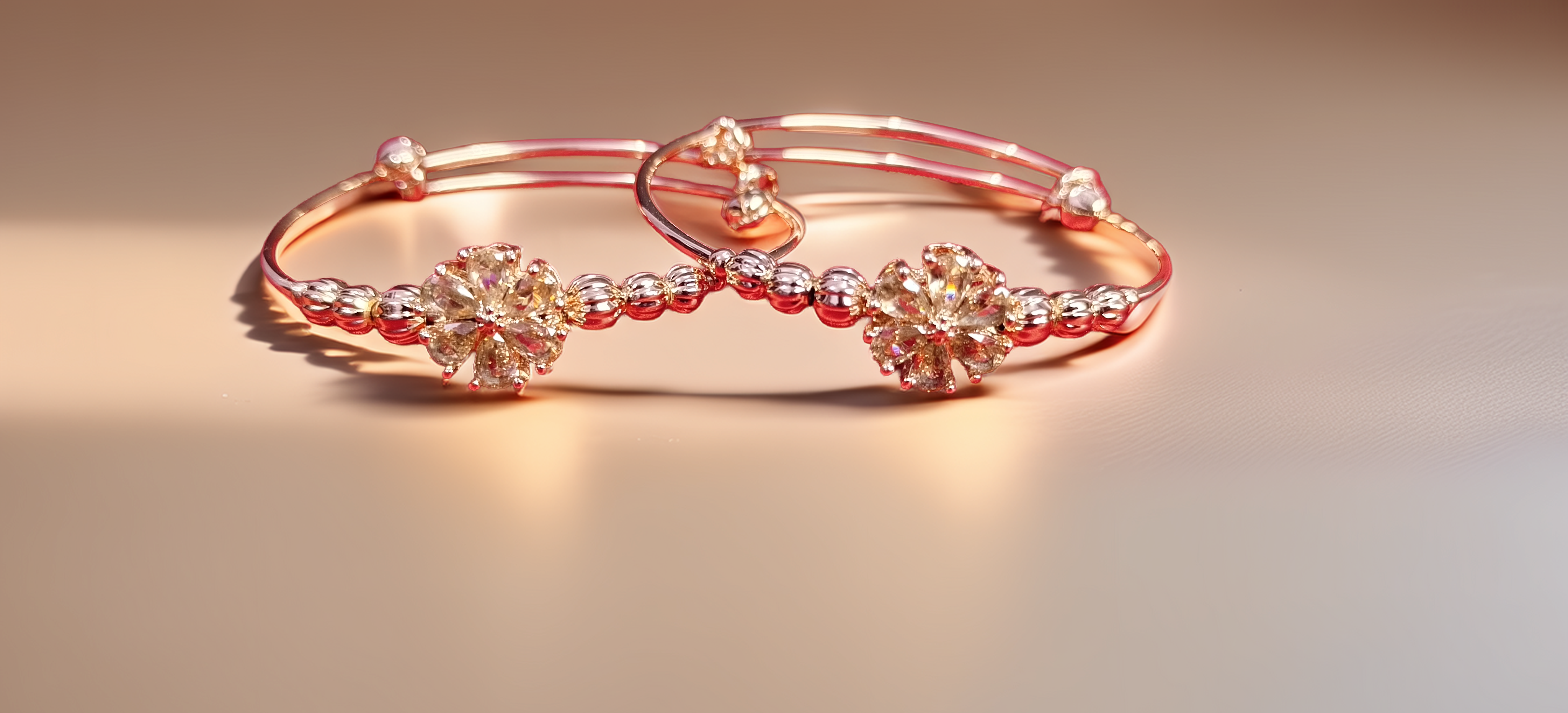 Pair of Sparkling Flower Bracelet | Gold Plated Crystal Kada for Women | Wedding & Party Wear Jewellery (1055)