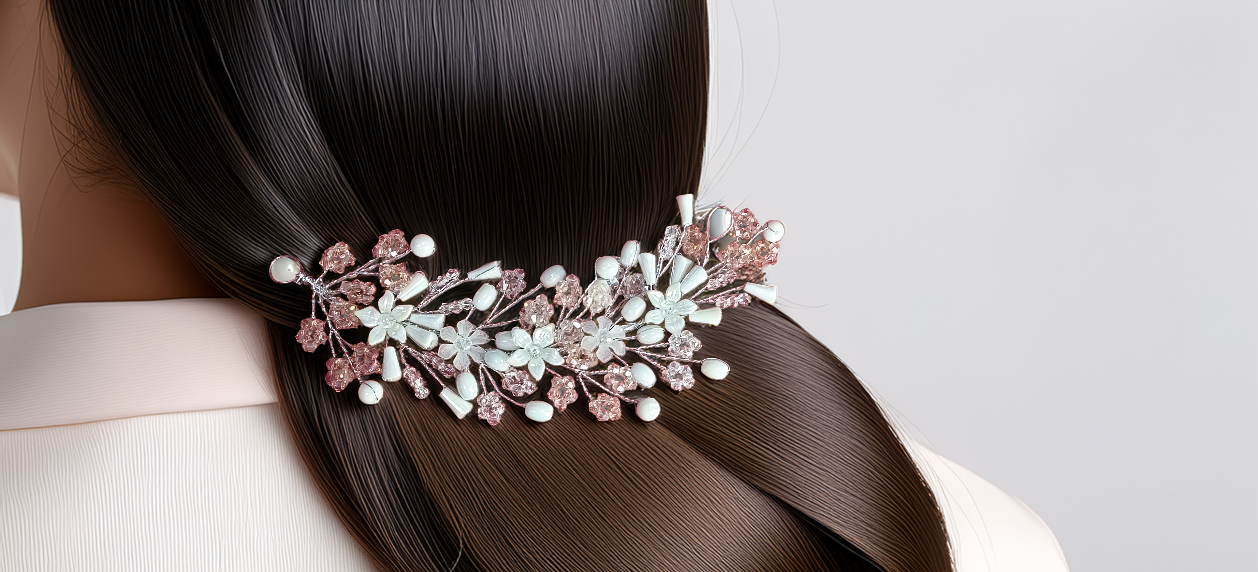 White & Baby Pink Crystal Hair Vine for Women | Bridal Wedding Hair Accessories | Party Wear Juda Pin Gajra