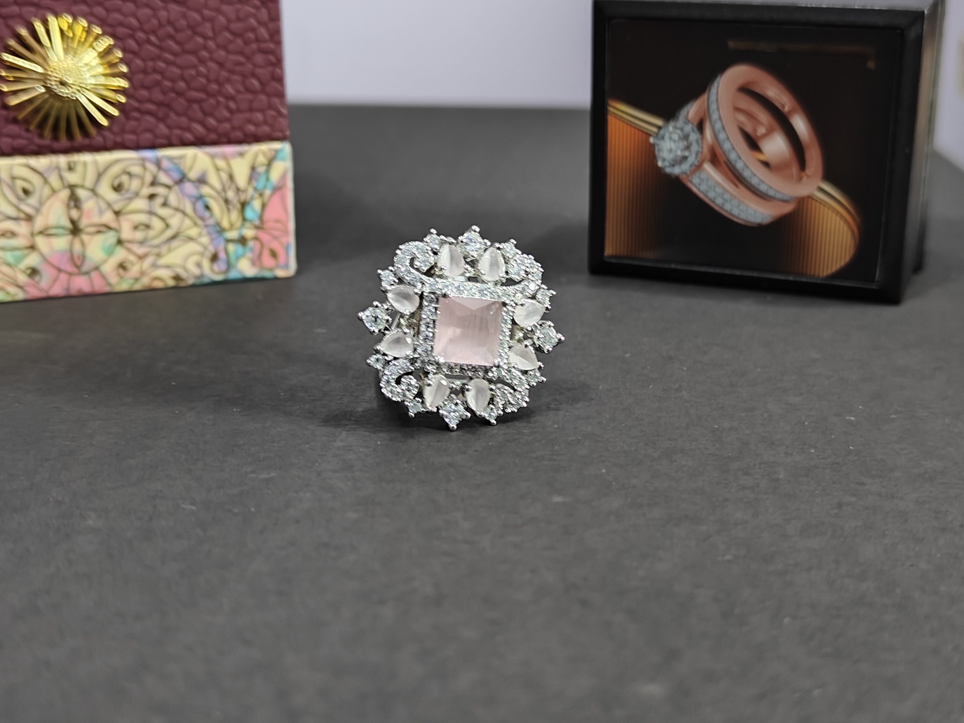 Budget-Friendly Elegant Square-Cut Gemstone Adjustable AD Ring in Silver | Trendy Look  (1034)