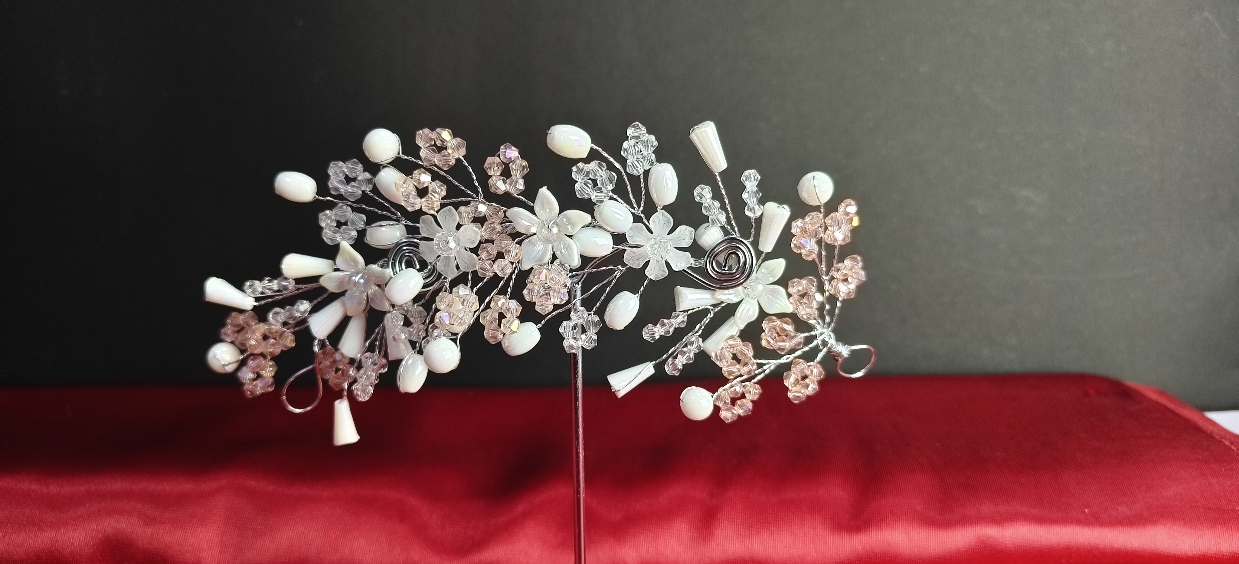 White & Baby Pink Crystal Hair Vine for Women | Bridal Wedding Hair Accessories | Party Wear Juda Pin Gajra