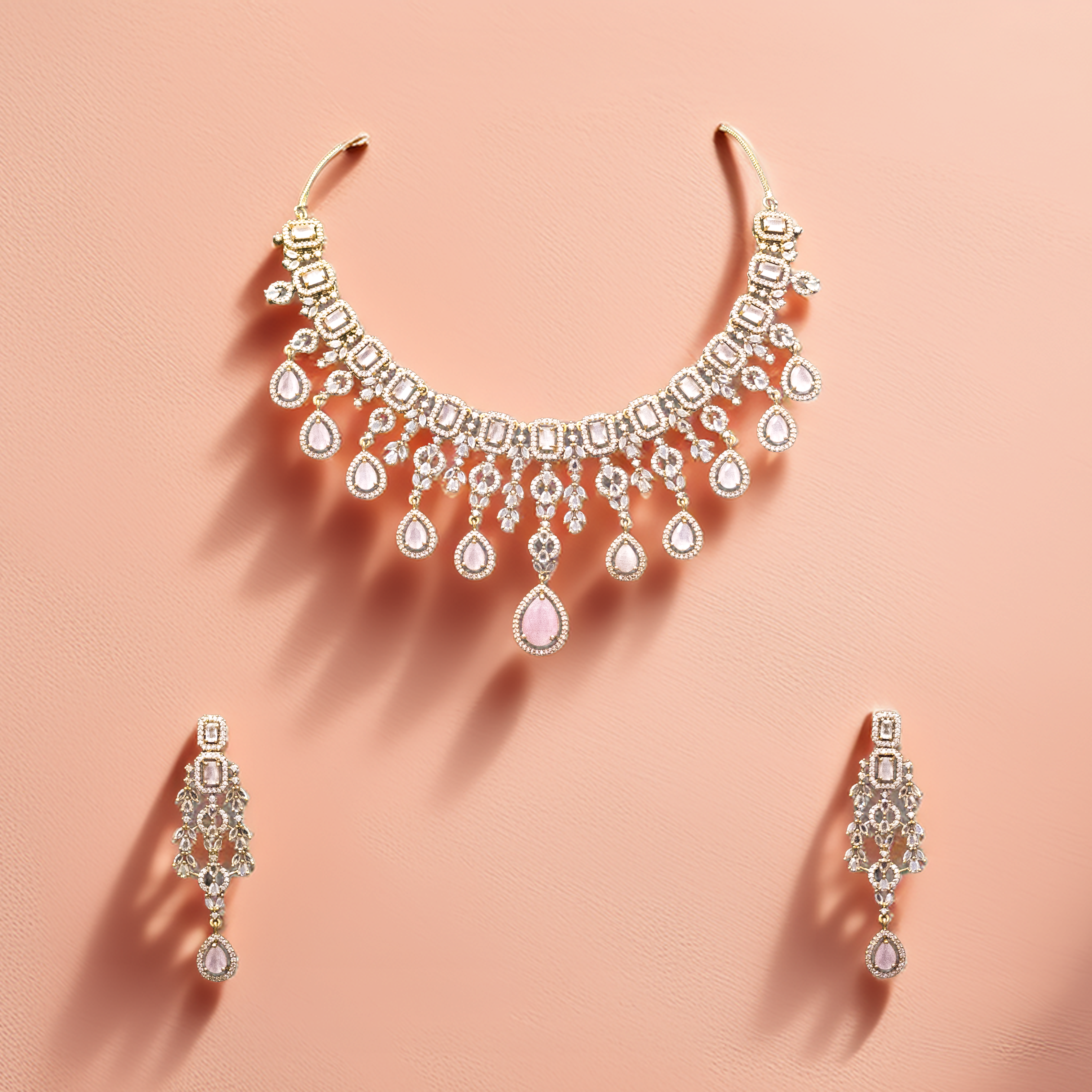 Brass American Diamond (AD) Necklace Set – Stylish, Durable & Affordable (1016)