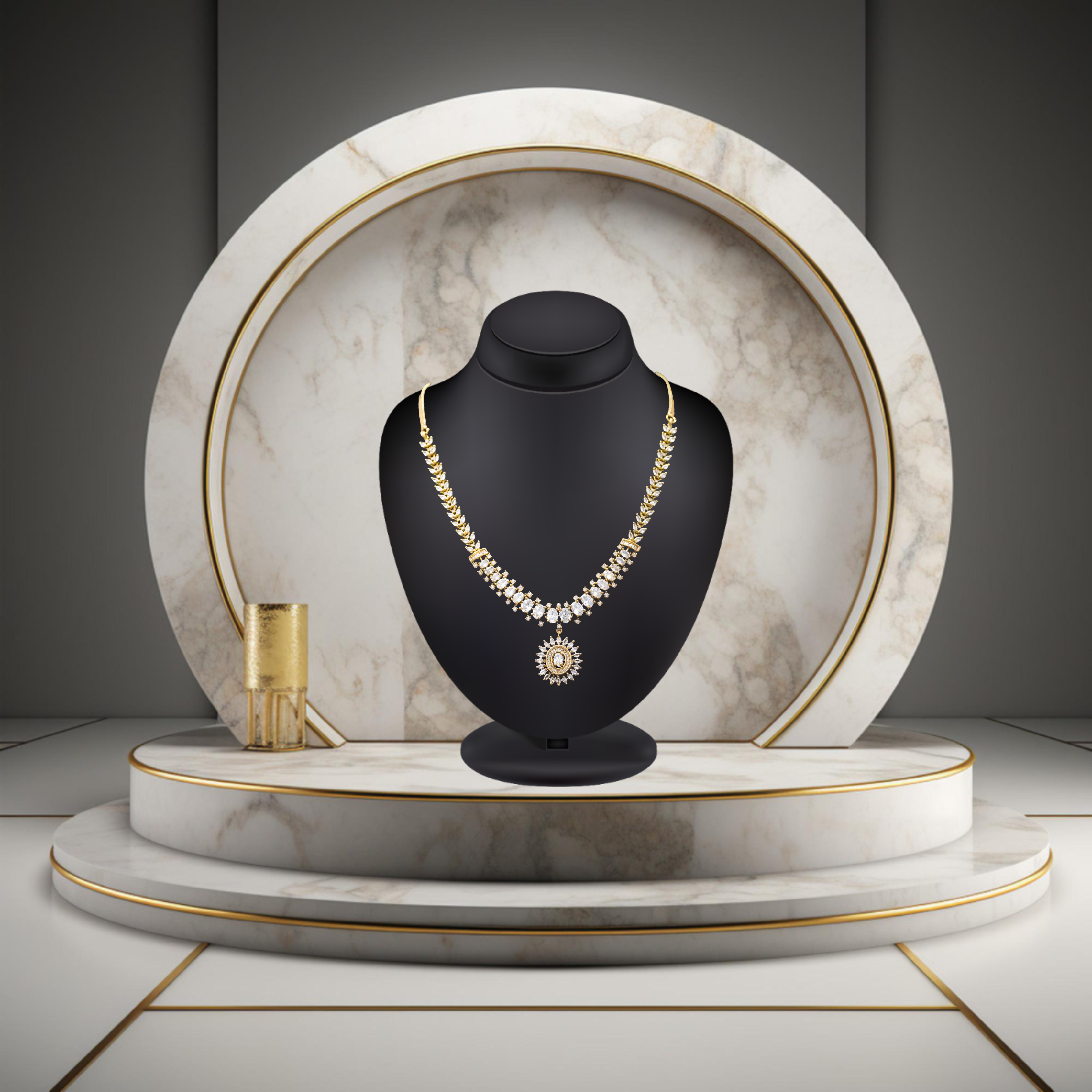 Antique Finish Brass AD Necklace Set – Timeless Beauty (1028)