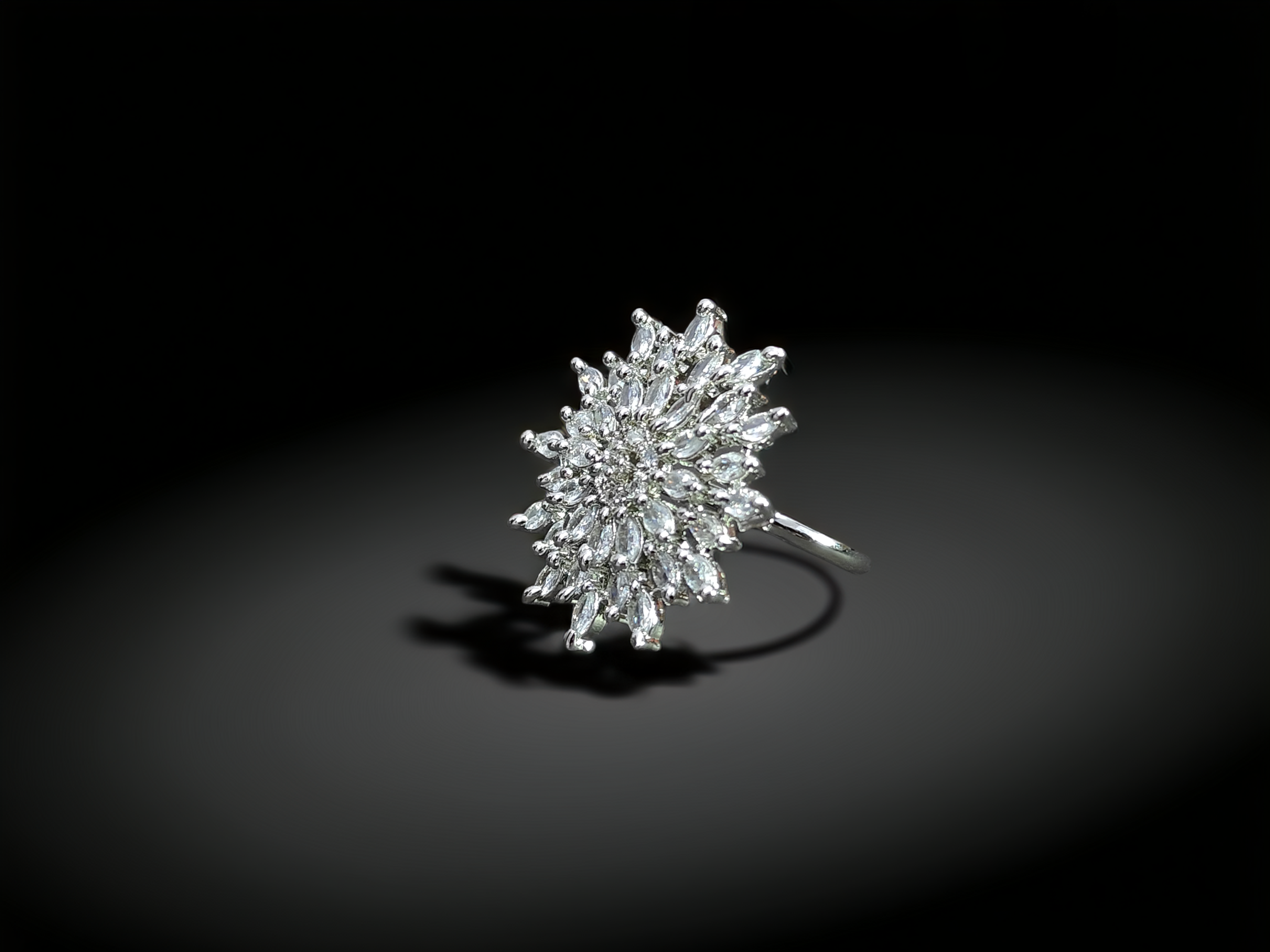 Unique Silver American Diamond Ring | Flexible Fit Design (1047)