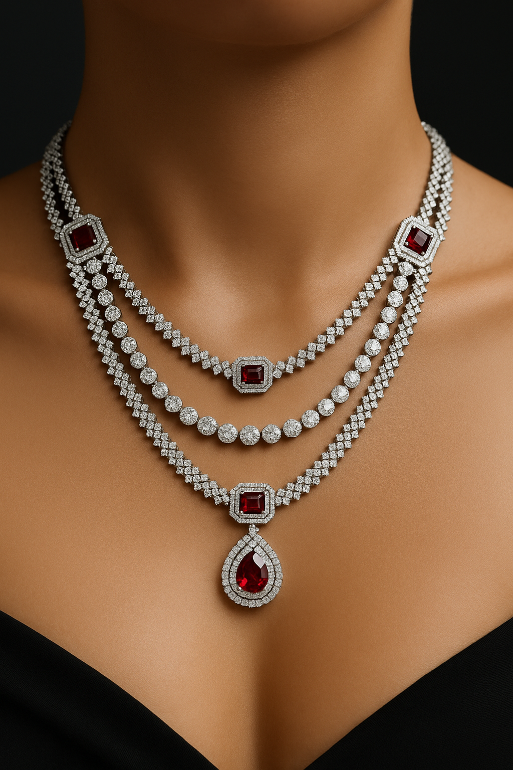 Cocktail Look Silver AD Necklace Set – Bold & Beautiful (1022)