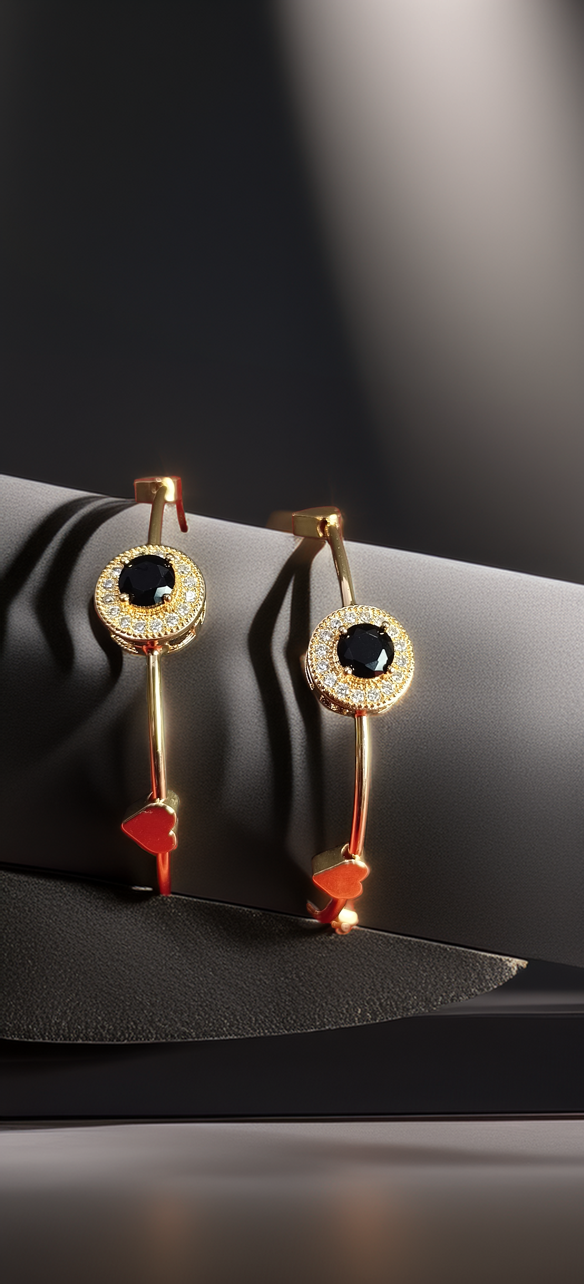 Pair of Statement Gold Plated Black Stone Cuff Bracelet for Women | AD Halo Kada | Bold Party Wear Jewellery (1055)