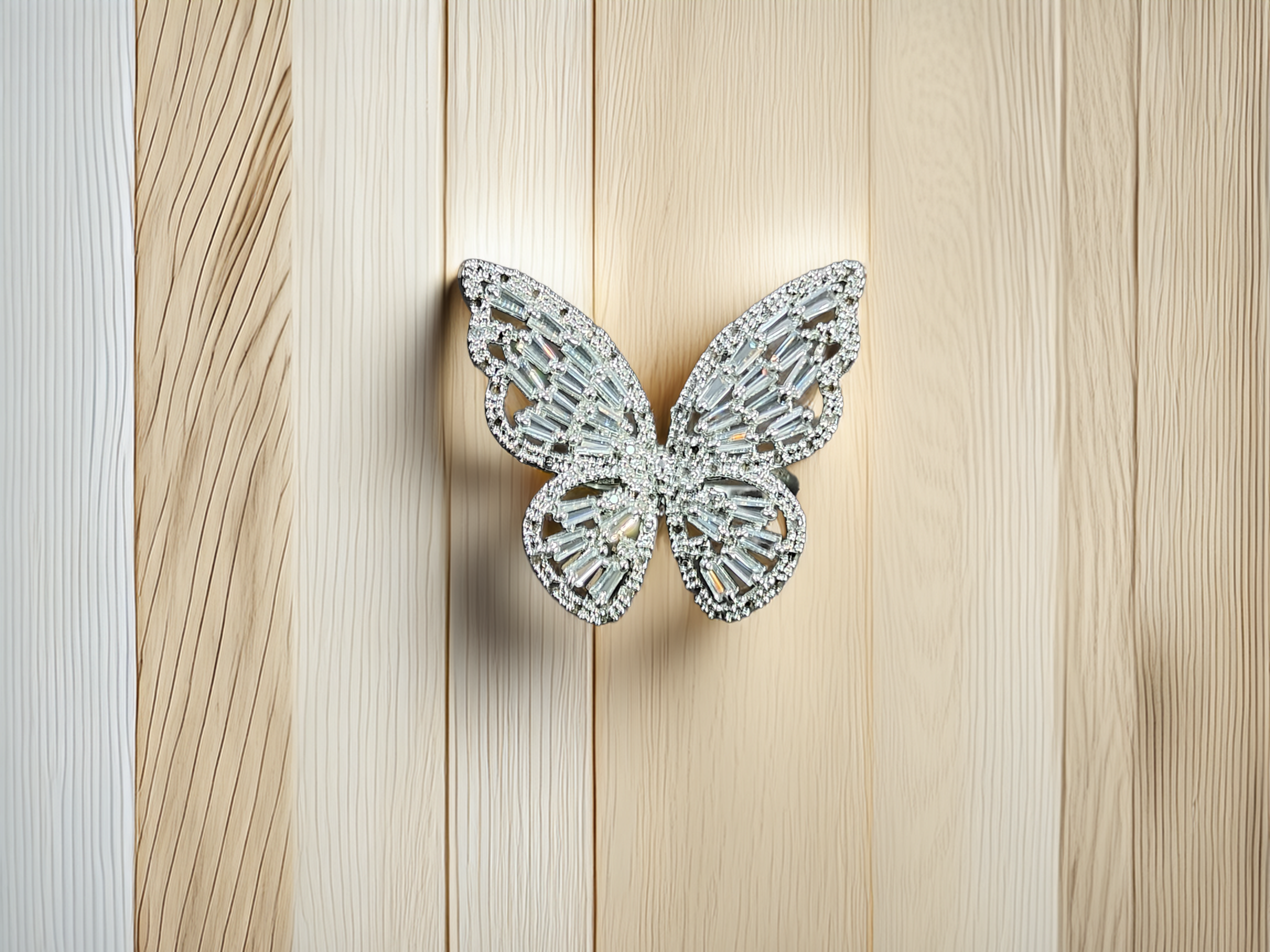 Crystal Silver Butterfly Adjustable Ring | American Diamond Shine