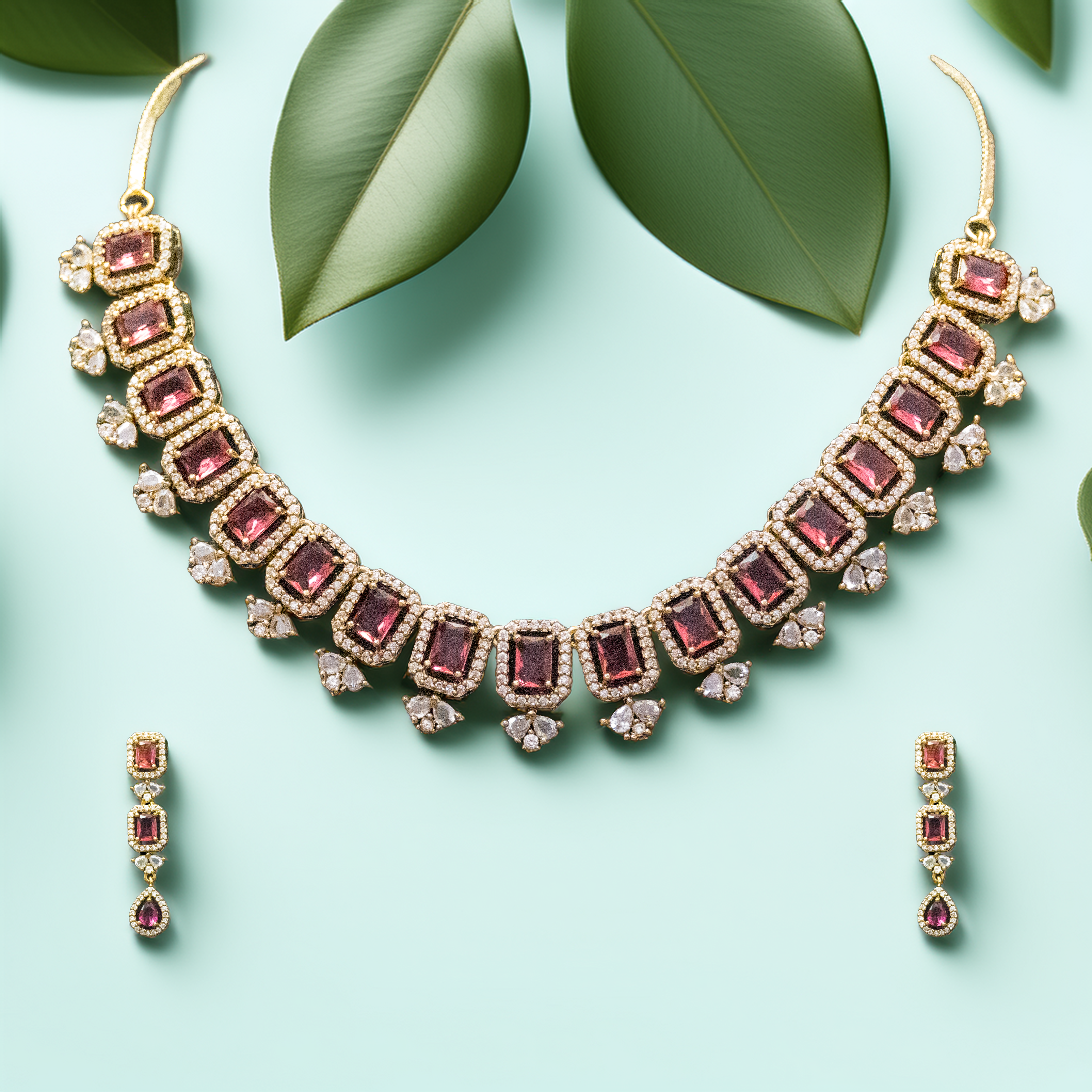 American Diamond Necklace in Brass – Real Diamond Look (1014)