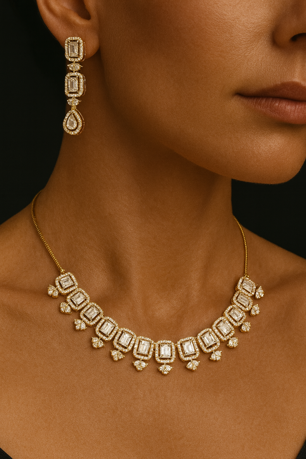 Latest Brass AD Necklace Set Designs – 2025 Collection (1014)