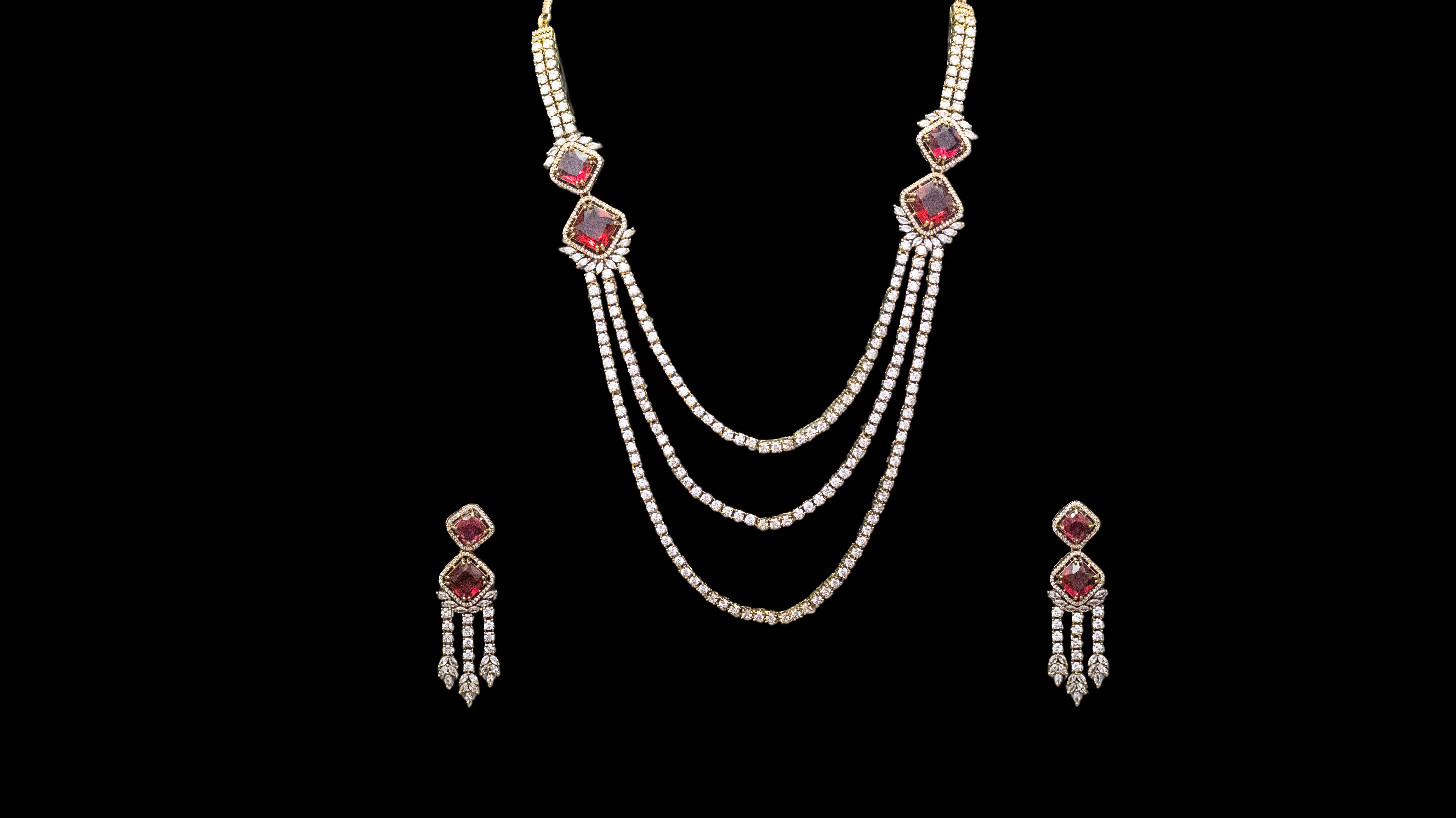 Elegant Ruby and American Diamond Jewellery Set (1005)