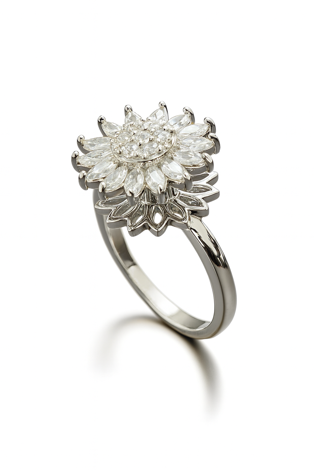 Silver Sunflower Adjustable Spinner Ring