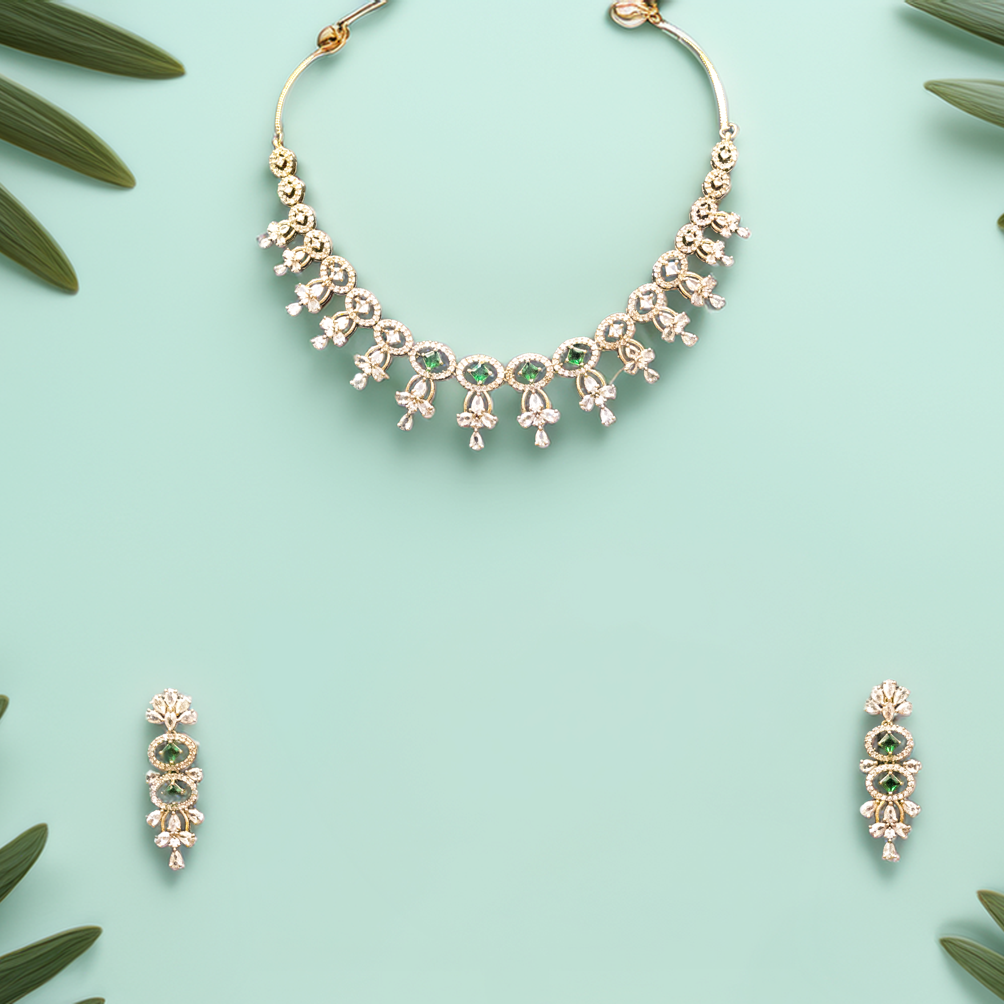 Wedding Guest Jewellery – Brass AD Necklace Set Online (1007)