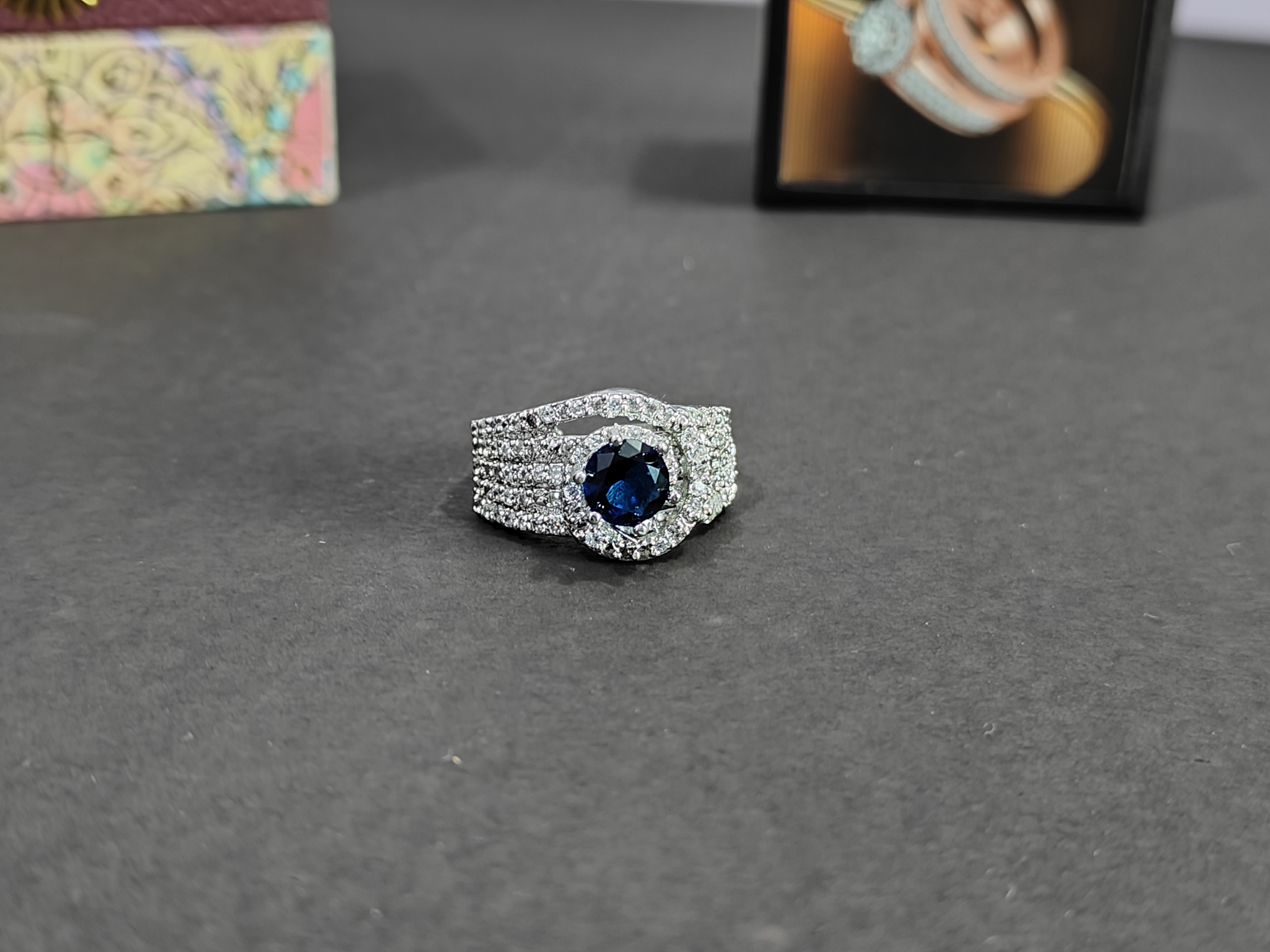 Unique Silver American Diamond Ring | Flexible Fit Design (1041)