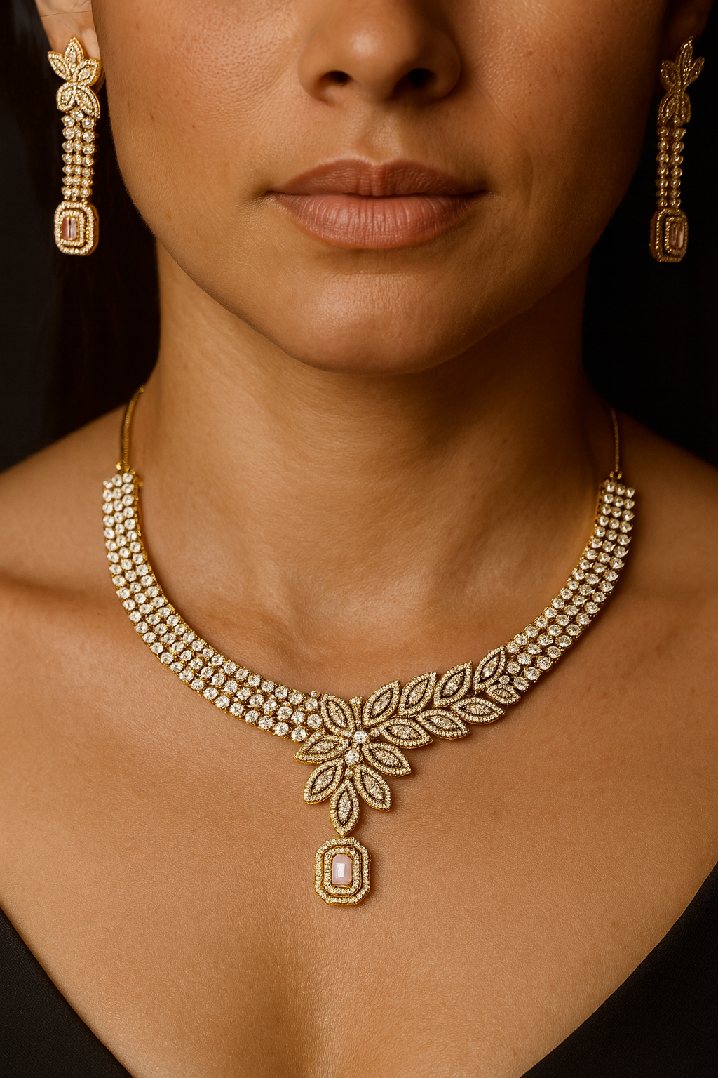 Designer Brass AD Necklace Set for Women – Trending Now (1030)