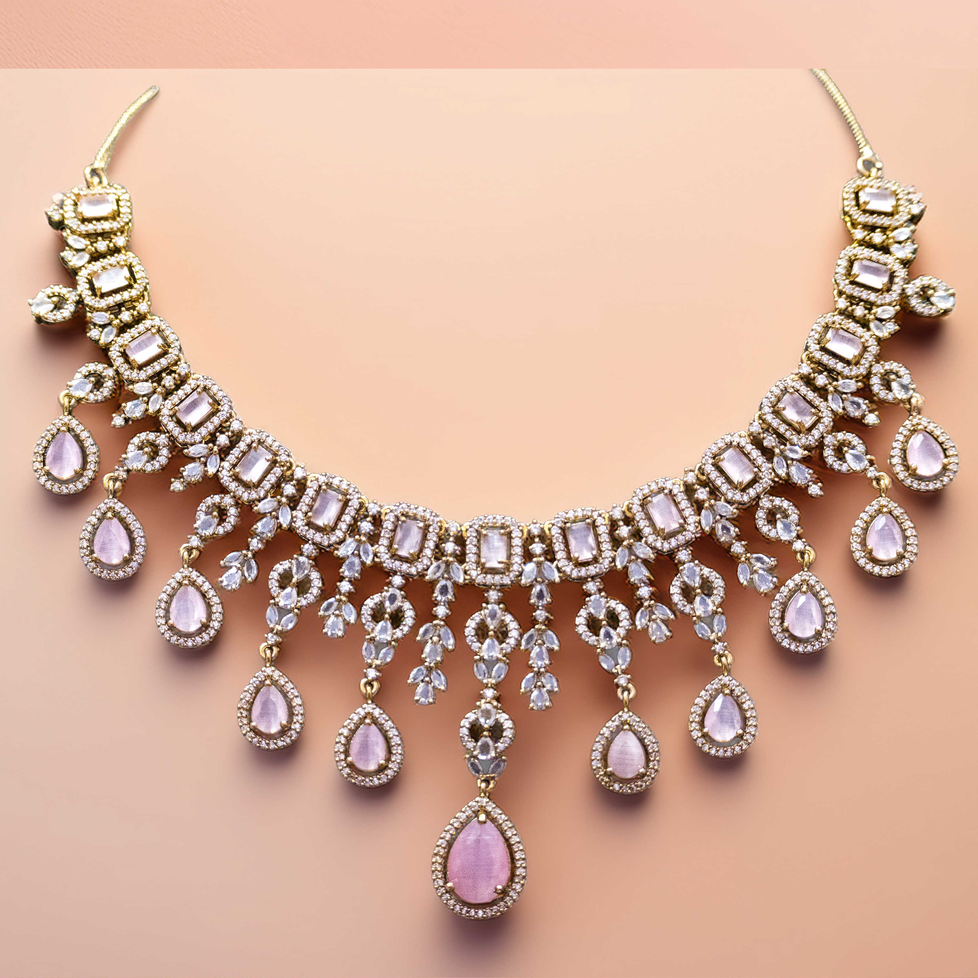 Brass American Diamond (AD) Necklace Set – Stylish, Durable & Affordable (1016)