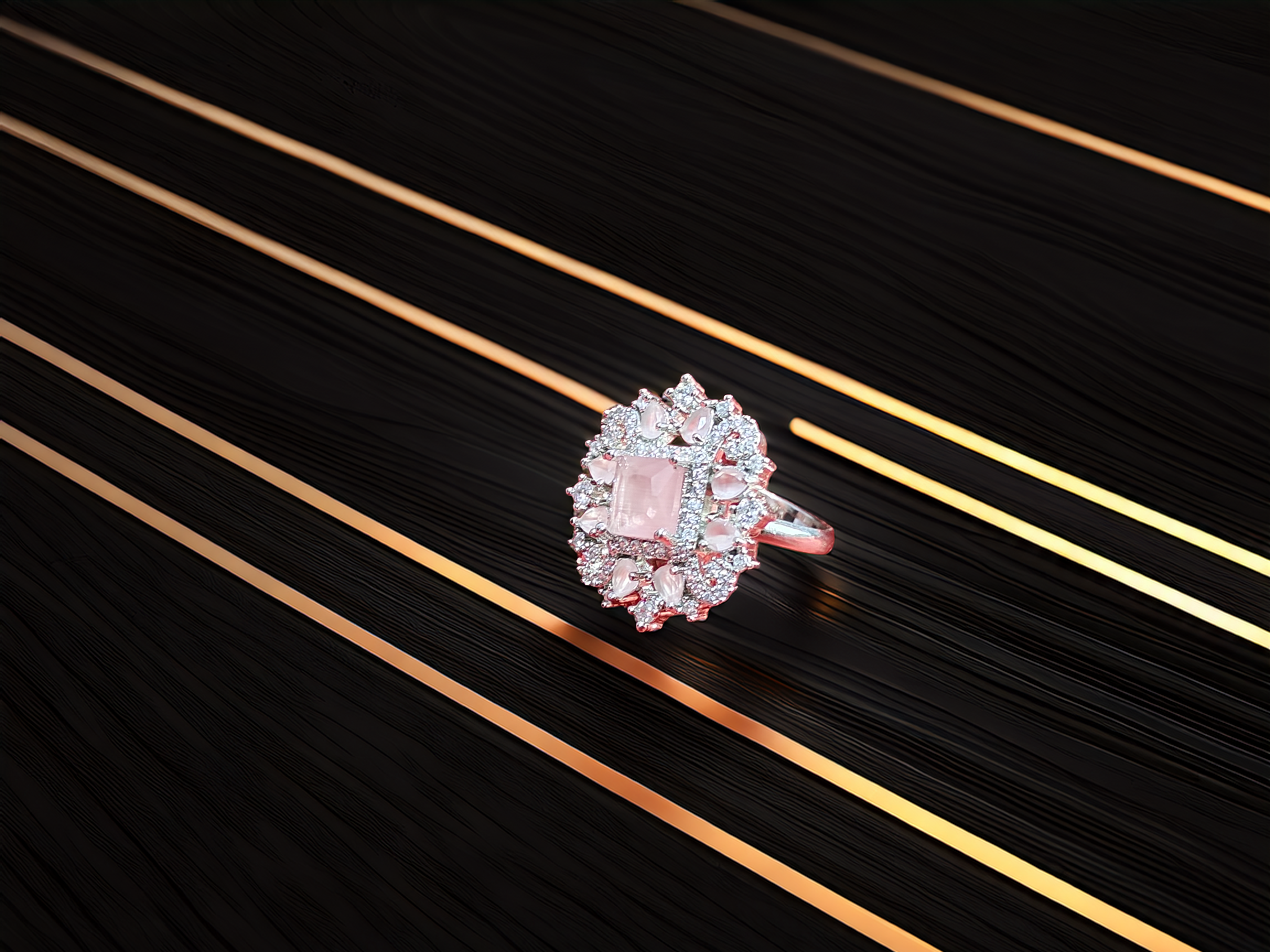 Budget-Friendly Elegant Square-Cut Gemstone Adjustable AD Ring in Silver | Trendy Look  (1034)