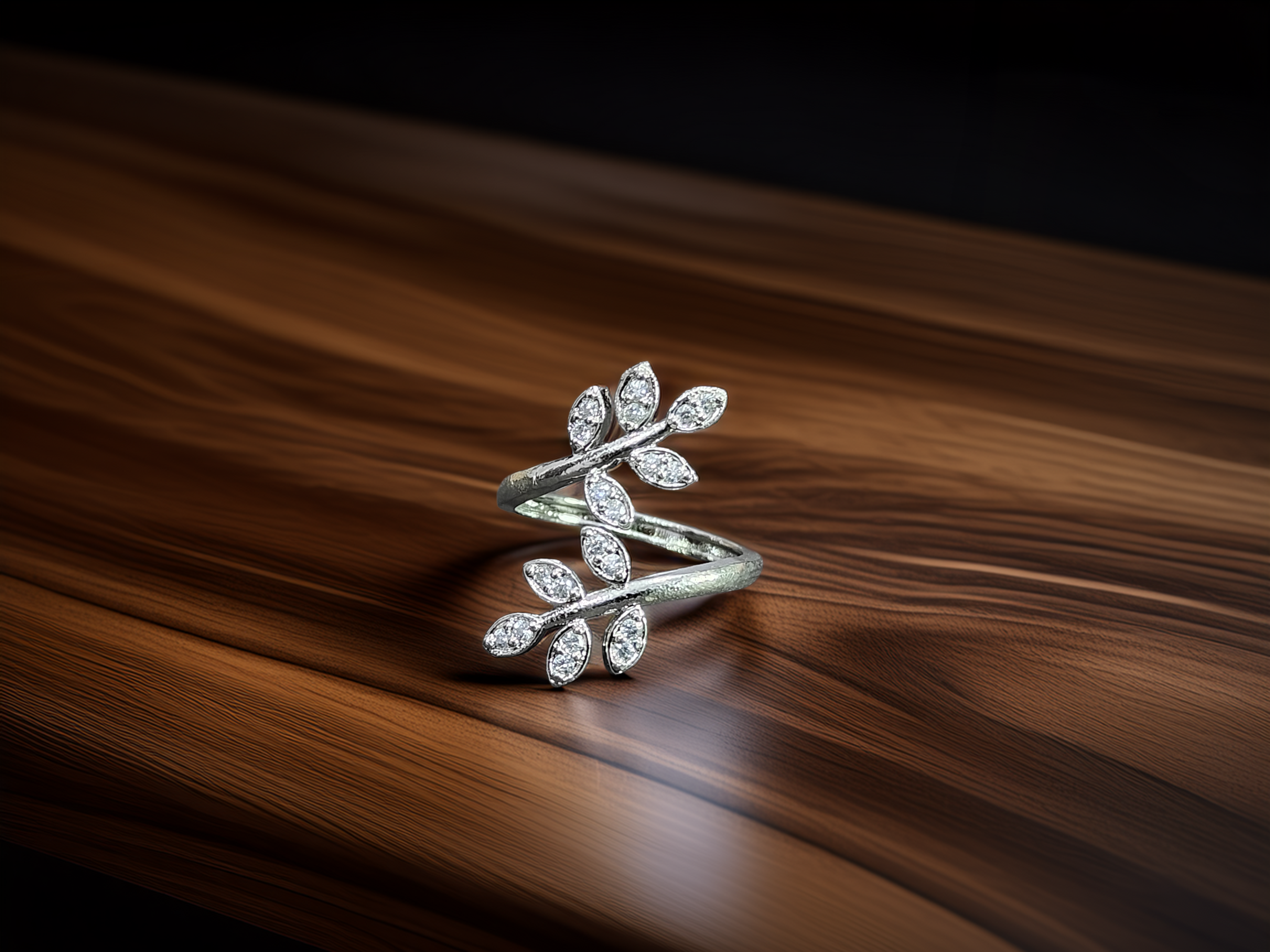 Elegant Leaf-Inspired American Diamond Ring (1035)
