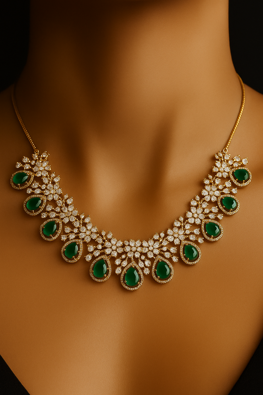 American Diamond Necklace Set in Brass – Shine Like a Star (1006)