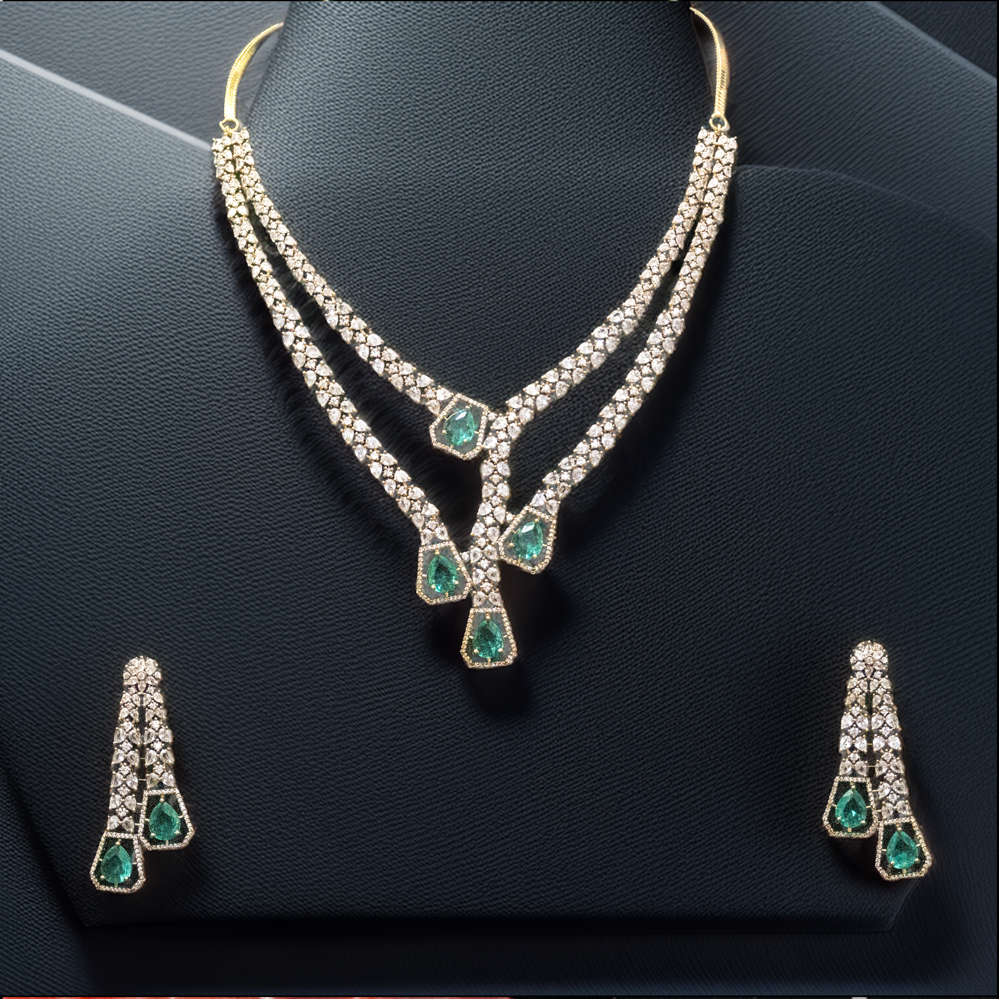 Gold Polish Brass AD Necklace Set for Women – Ethnic Elegance (1021)