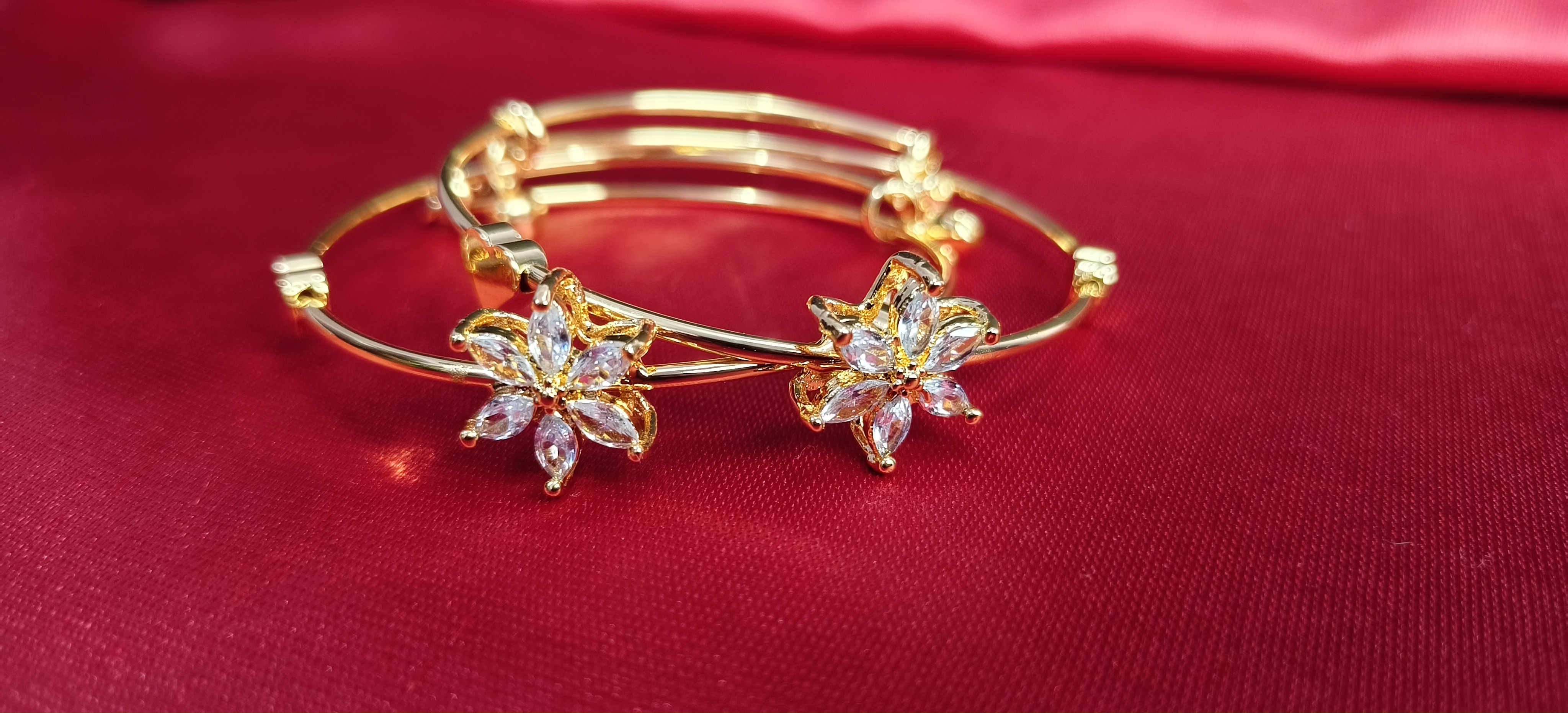 Pair of Sparkling Flower Bracelet | Crystal Kada for Women | Wedding & Party Wear Jewellery (1055)