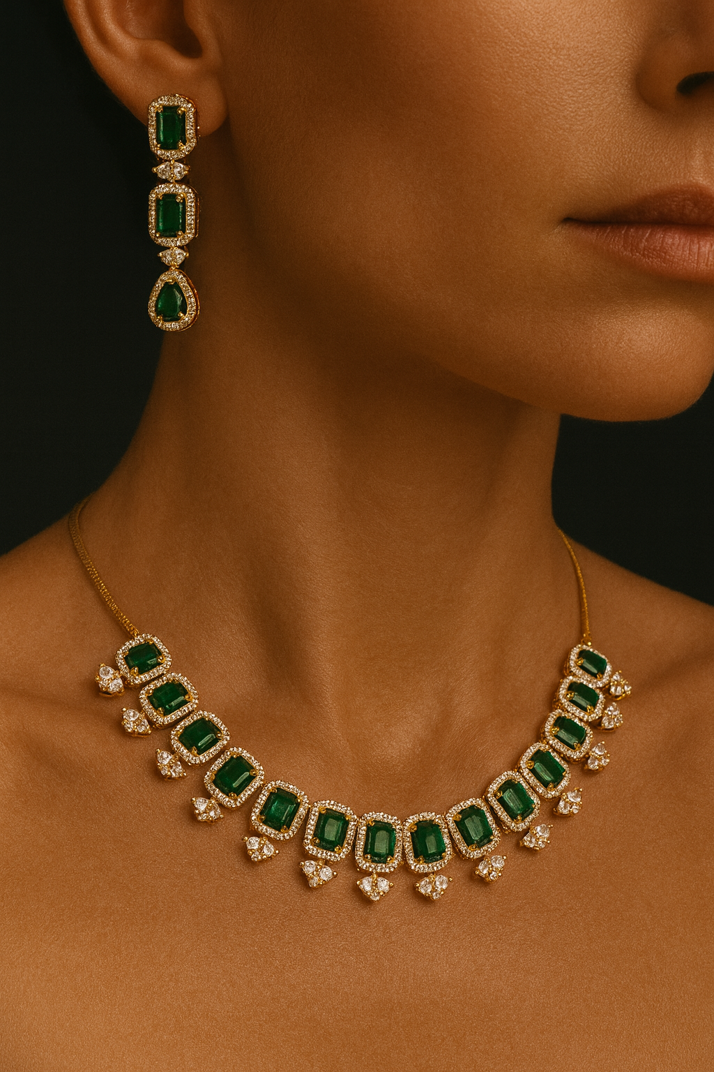 Latest Brass AD Necklace Set Designs – 2025 Collection (1014)