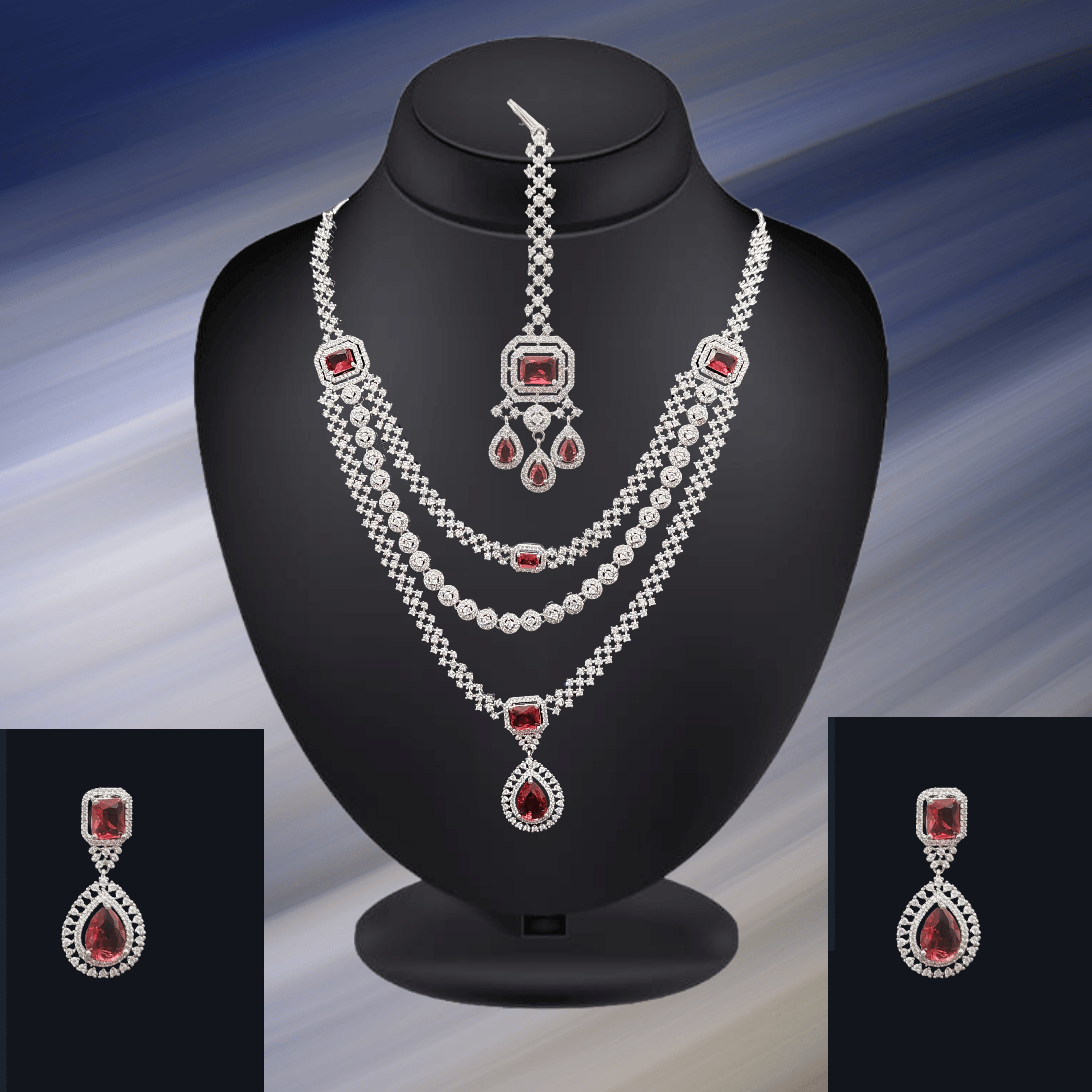Cocktail Look Silver AD Necklace Set – Bold & Beautiful (1022)