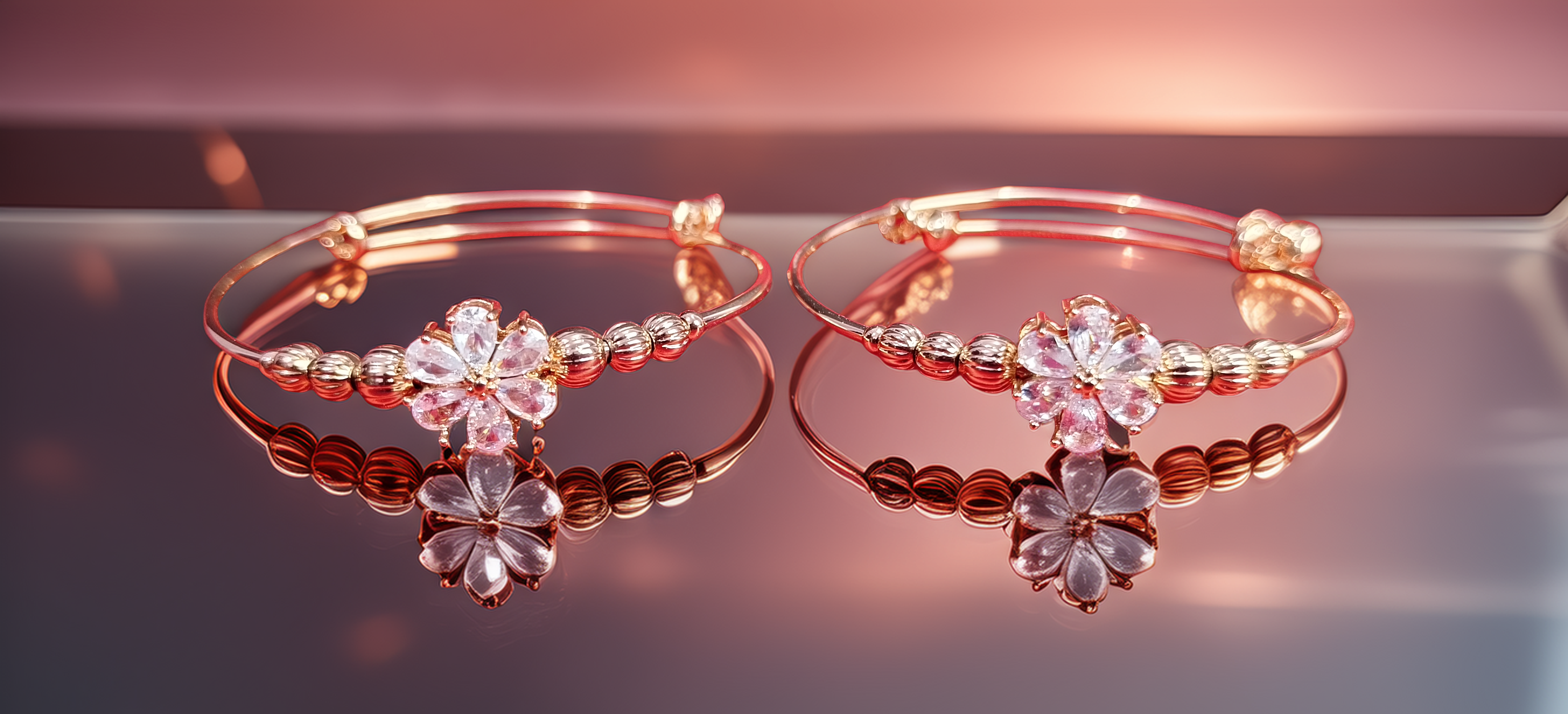 Pair of Sparkling Flower Bracelet | Gold Plated Crystal Kada for Women | Wedding & Party Wear Jewellery (1055)