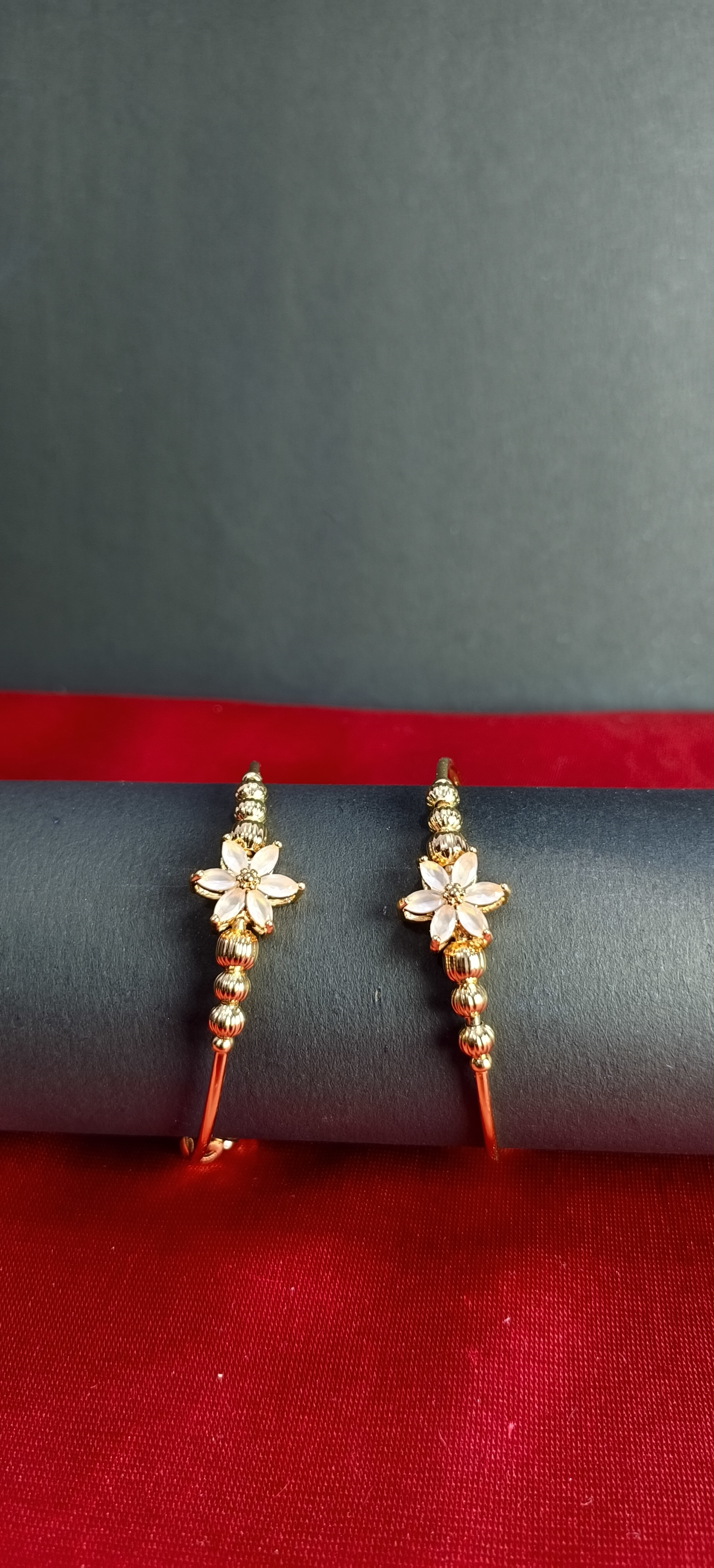 Pair of Elegant Gold Plated White Flower Bracelet for Girls & Women | Minimalist Daily Wear Kada  (1055)