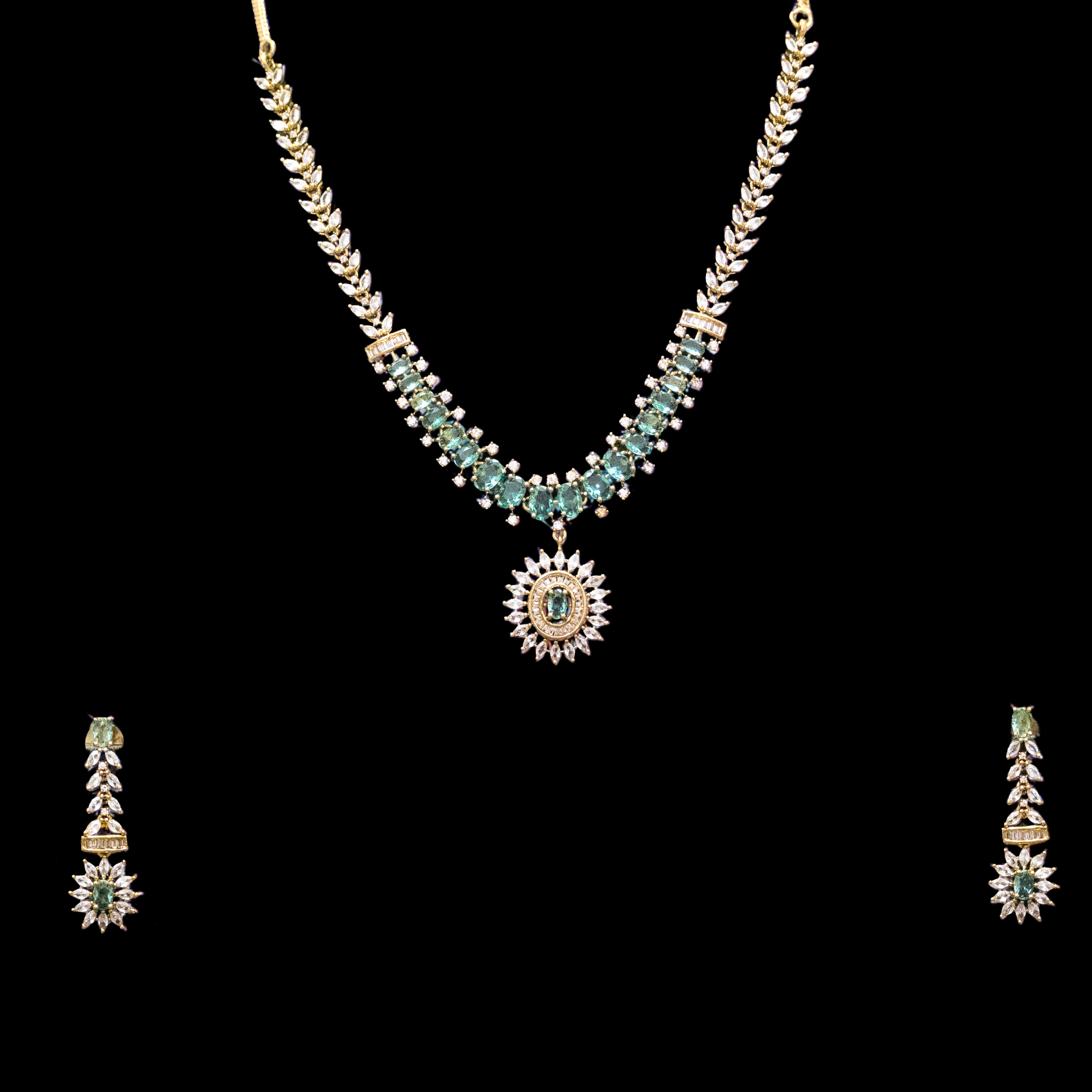 Antique Finish Brass AD Necklace Set – Timeless Beauty (1028)