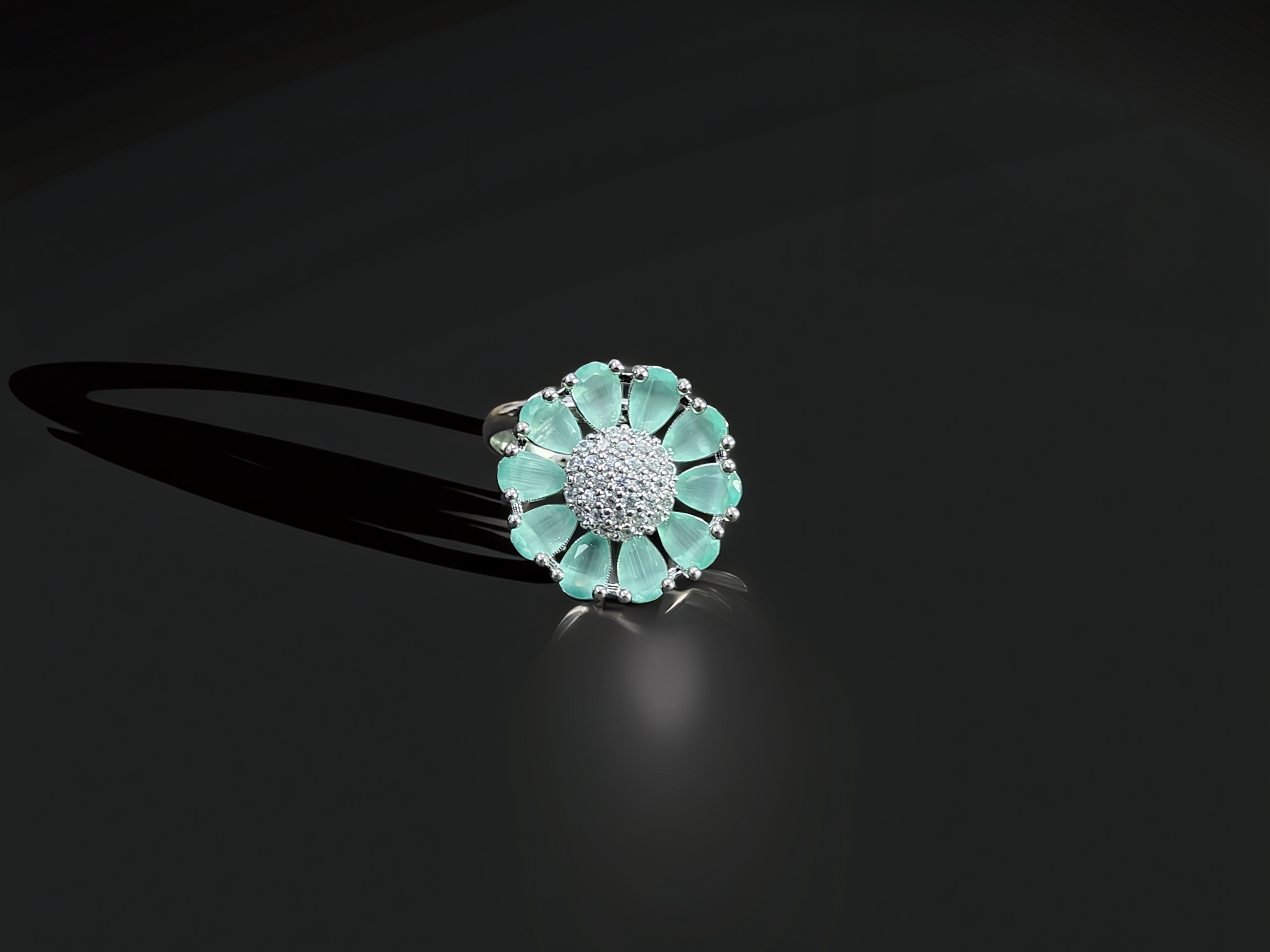 Floral Unique Silver American Diamond Ring | Flexible Fit Design (1047)