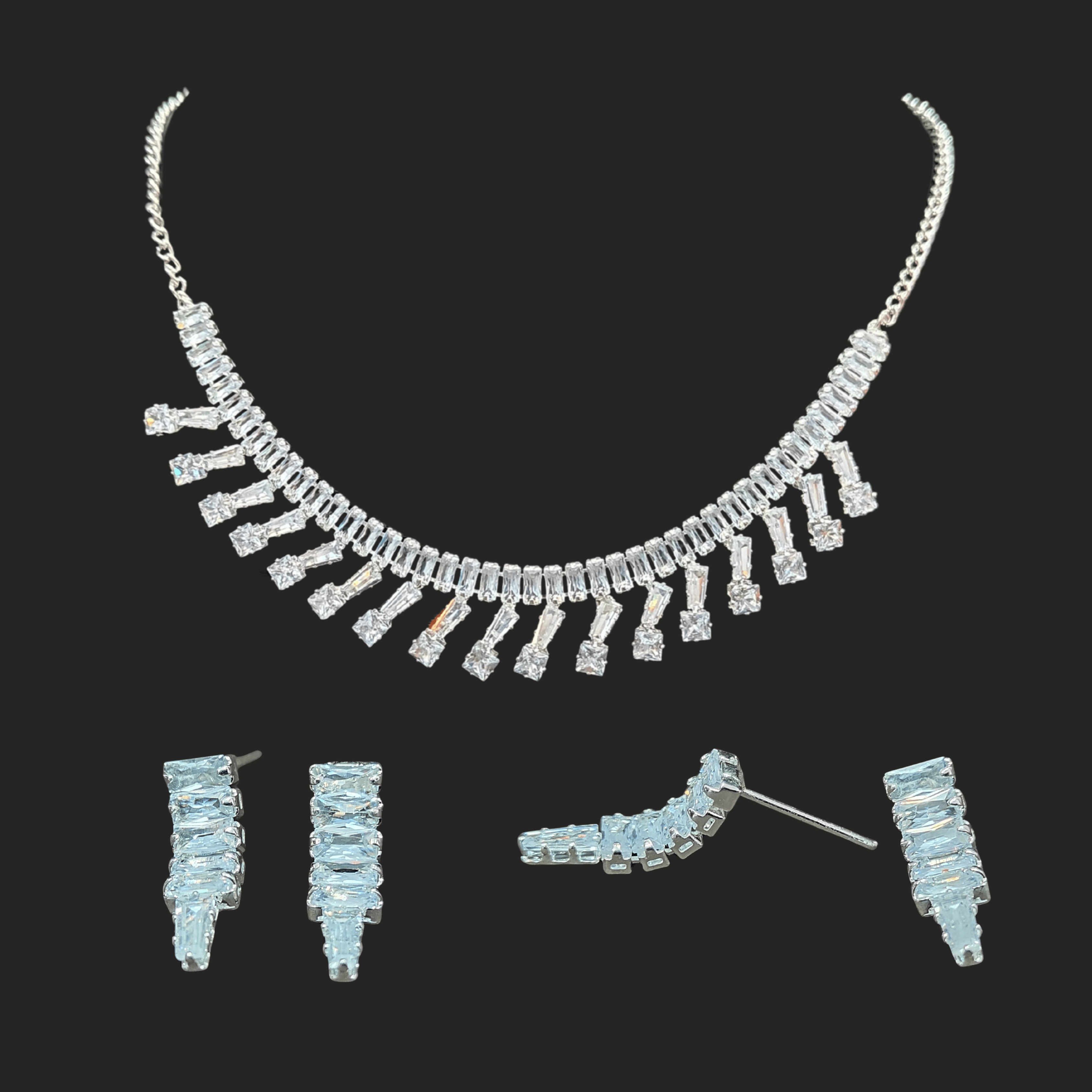 Buy Silver AD Jewellery for Women – Necklace + Earrings Set (1062)