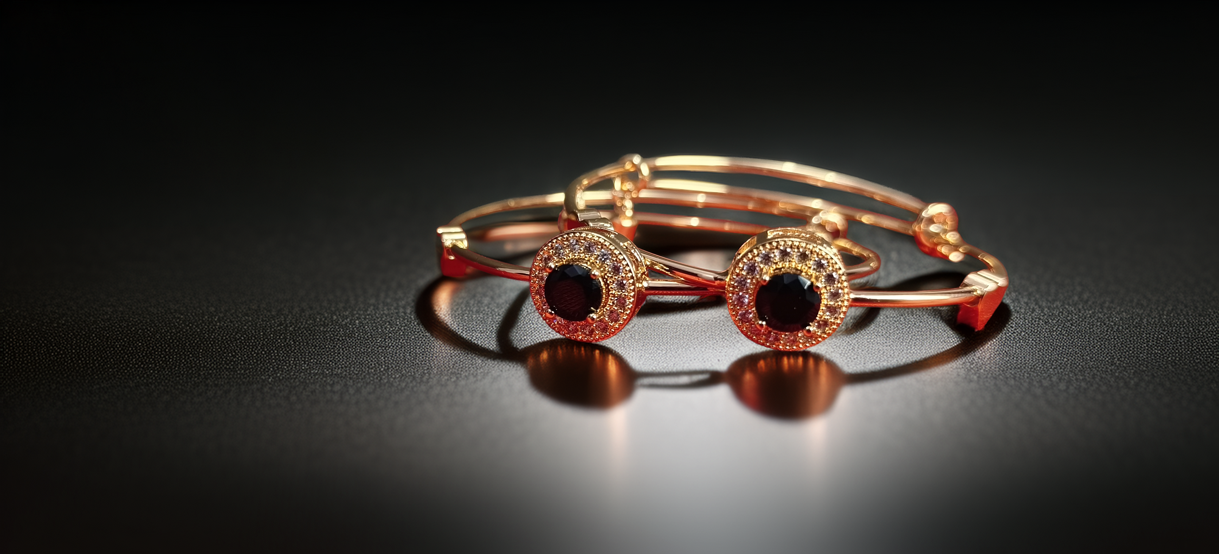 Pair of Statement Gold Plated Black Stone Cuff Bracelet for Women | AD Halo Kada | Bold Party Wear Jewellery (1055)