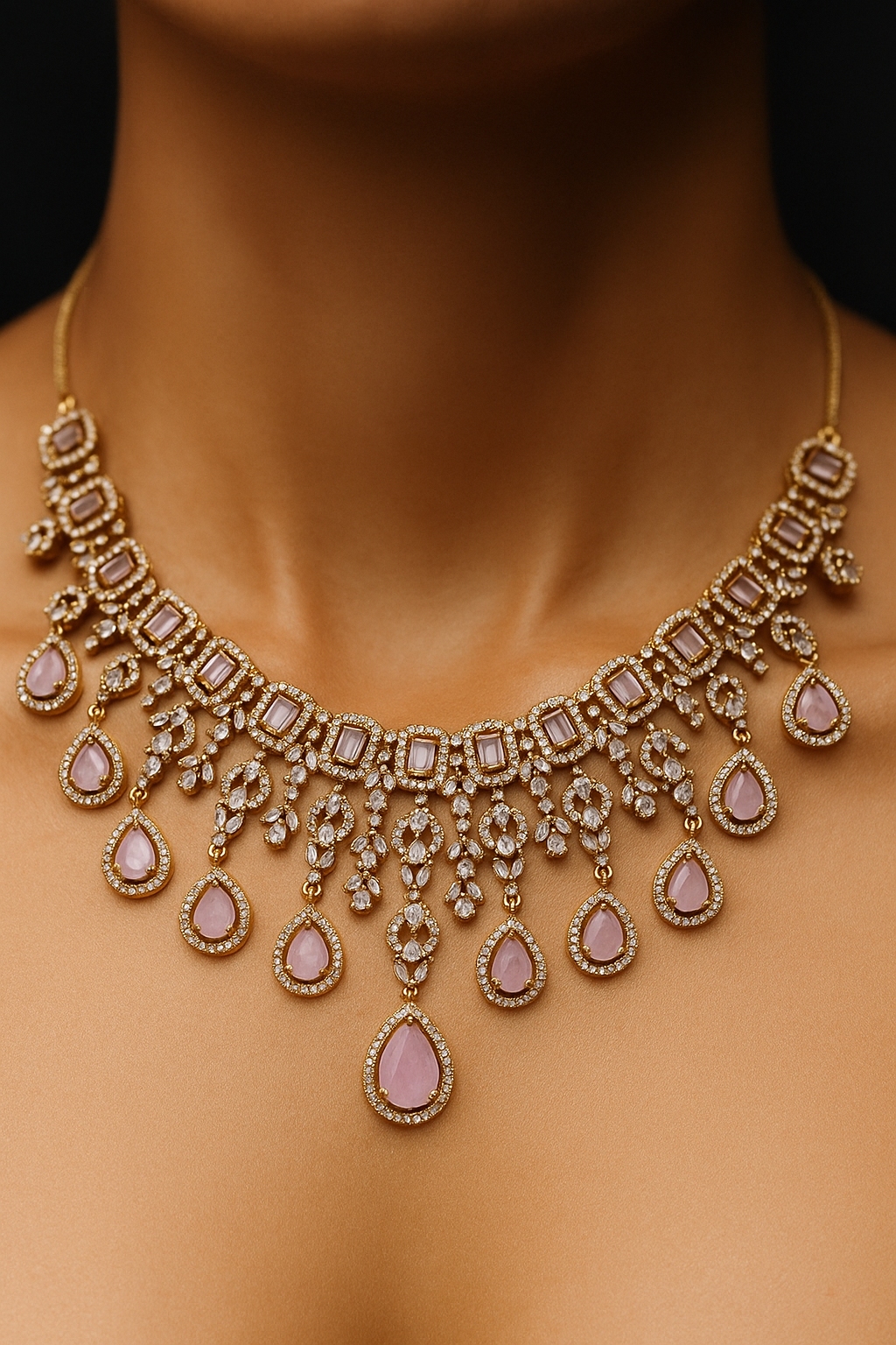 Brass American Diamond (AD) Necklace Set – Stylish, Durable & Affordable (1016)